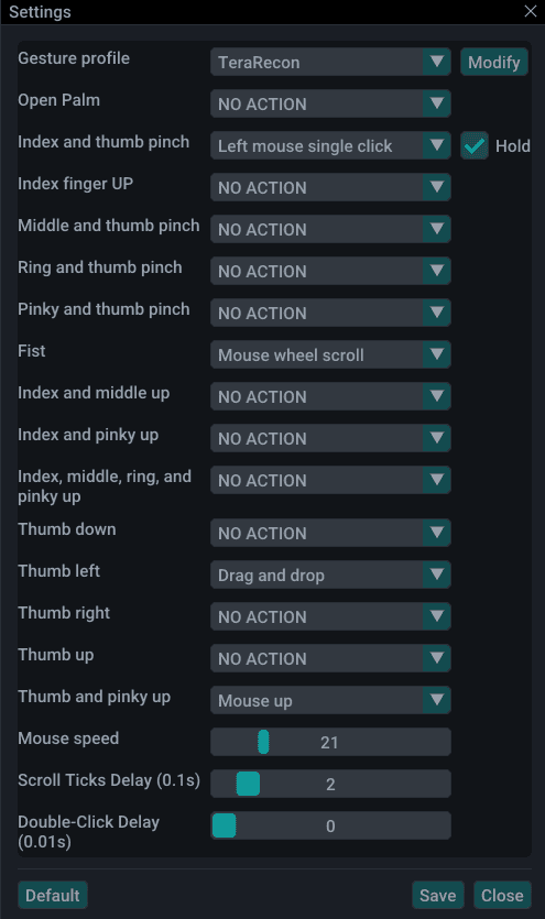 AirTouch Gesture Mapping Menu