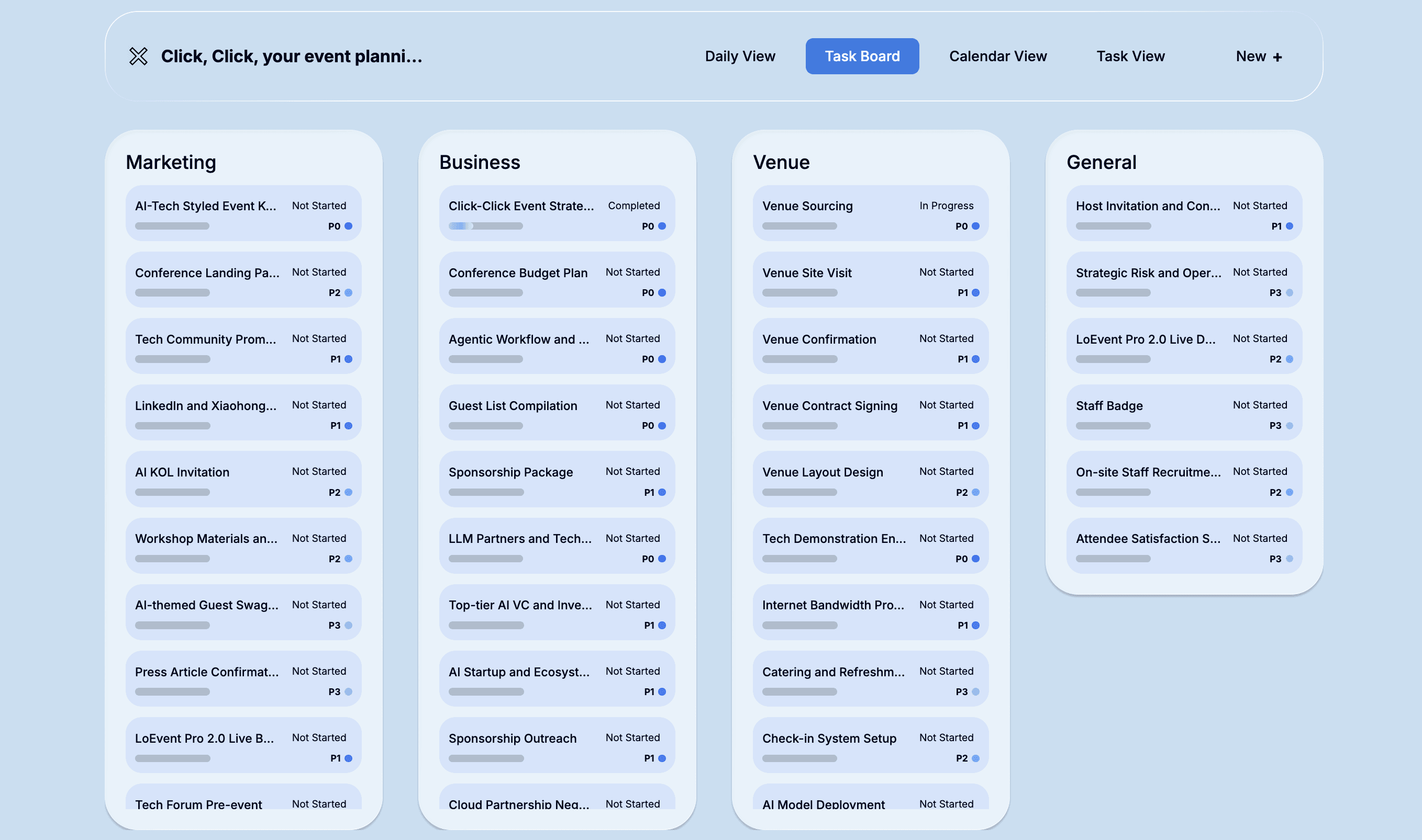 AI generated Event Task Management Board