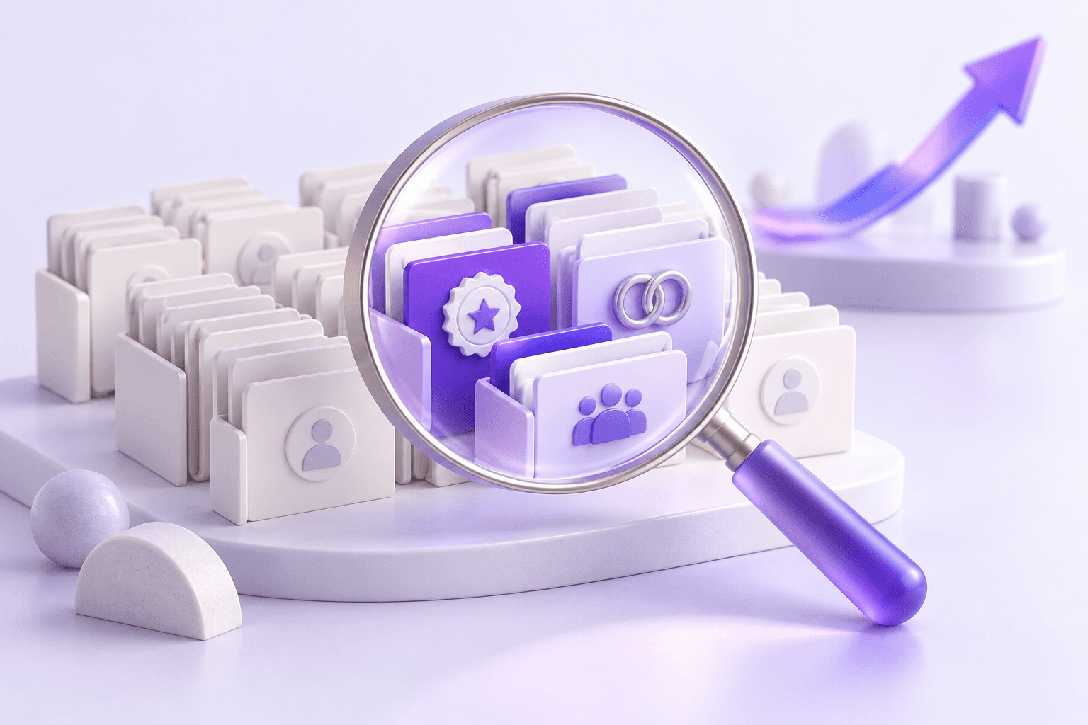 A magnifier finding patterns among successful past clients.
