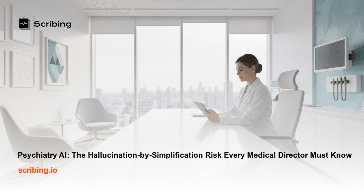Illustration representing the risks of AI oversimplification in psychiatric clinical documentation for medical directors.