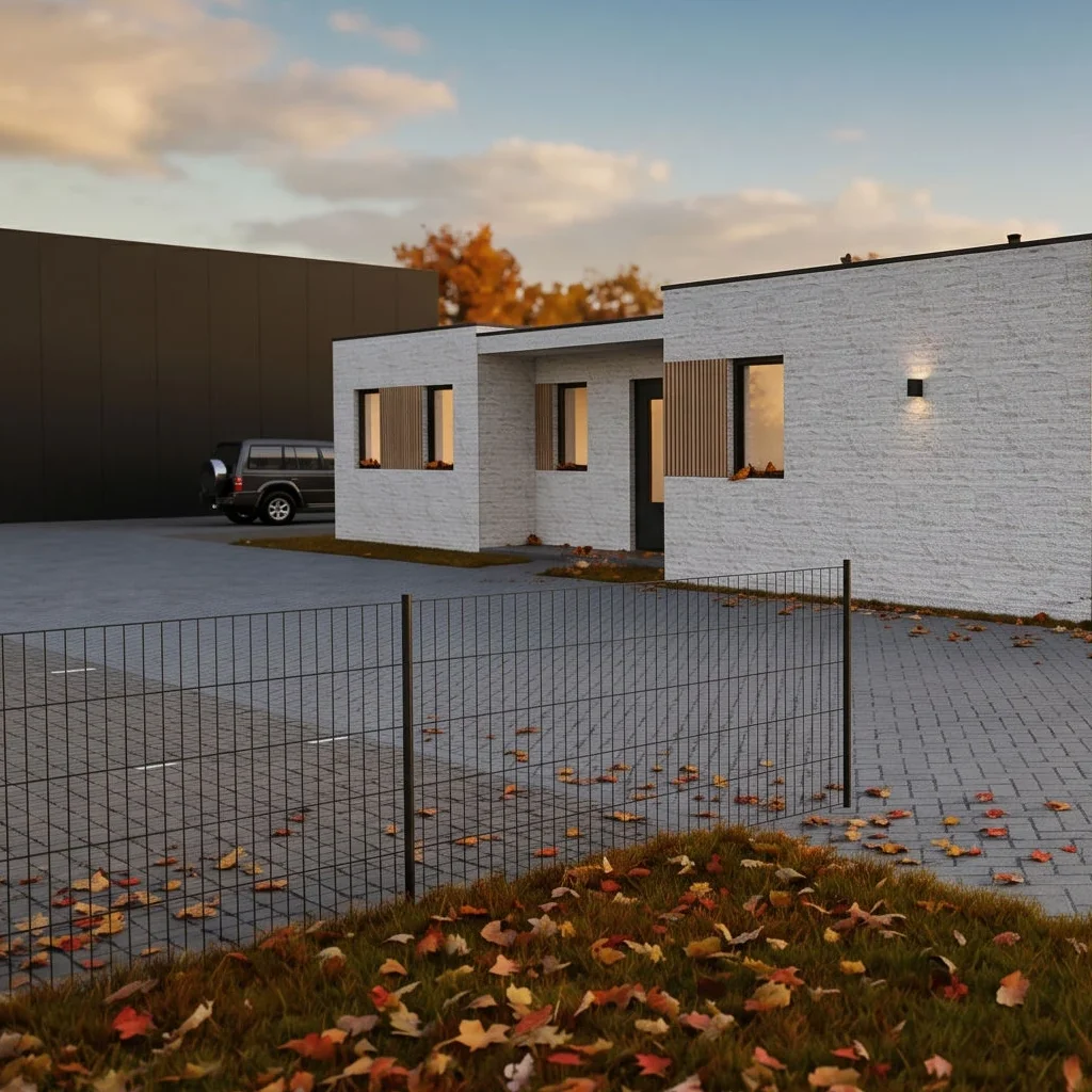 herfstbeeld van inkom en parking