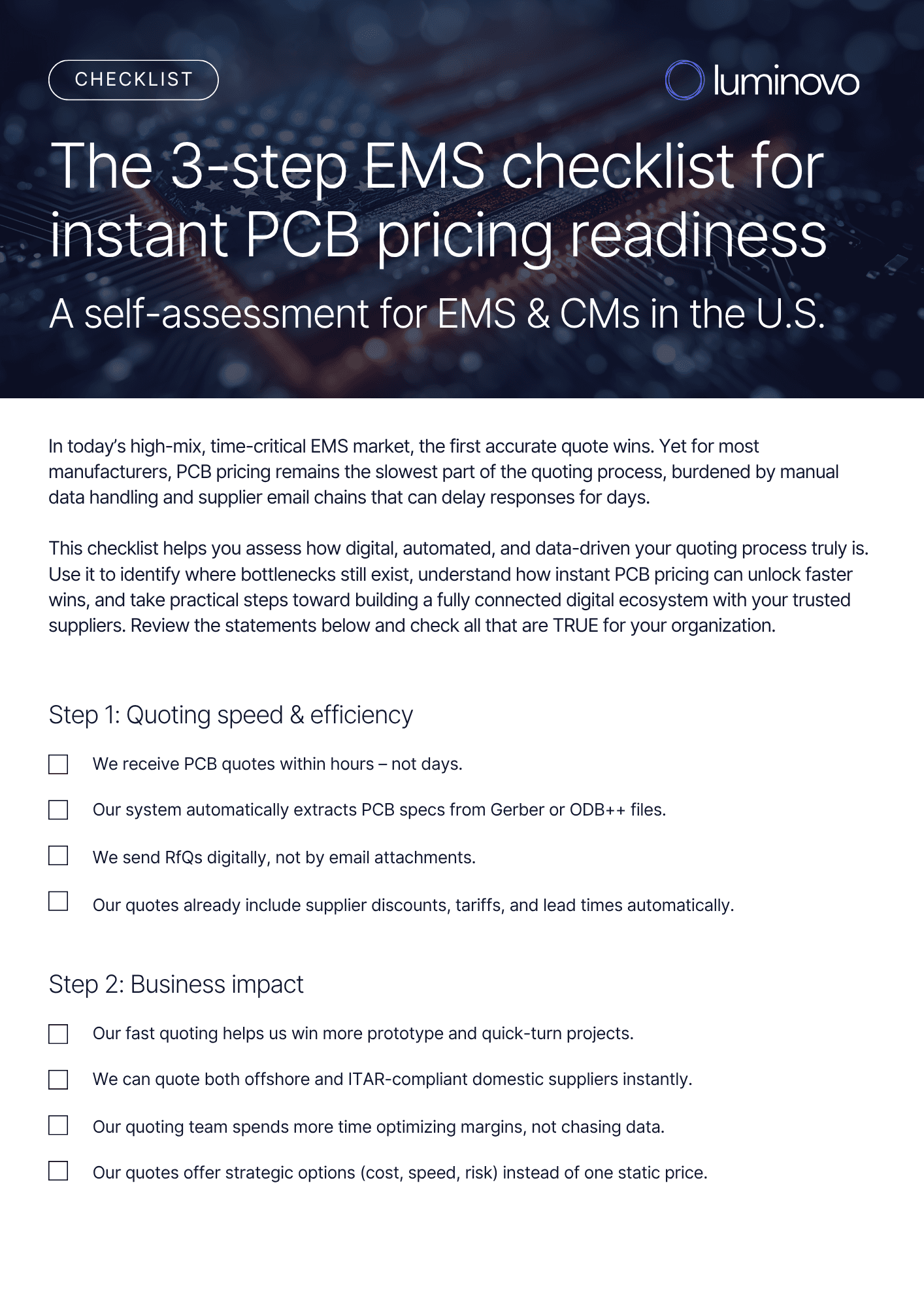 PCB instant pricing checklist