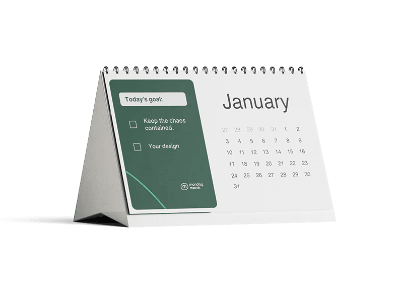 Branded desk calendar corporate gift for employee recognition programs.