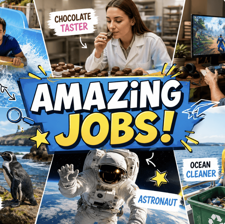 A1 ESL lesson "Amazing jobs" — professions, workplaces and like/love/hate + verb-ing