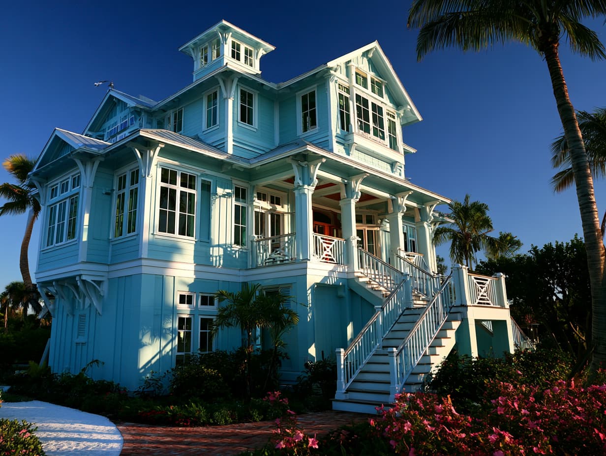 Sanibel, FL home with hurricane impact windows and doors installed