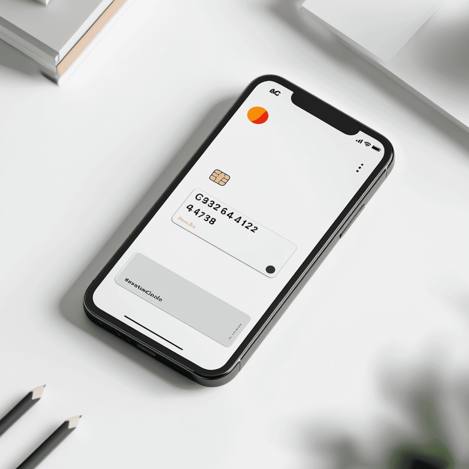 Smartphone with credit card payment screen.