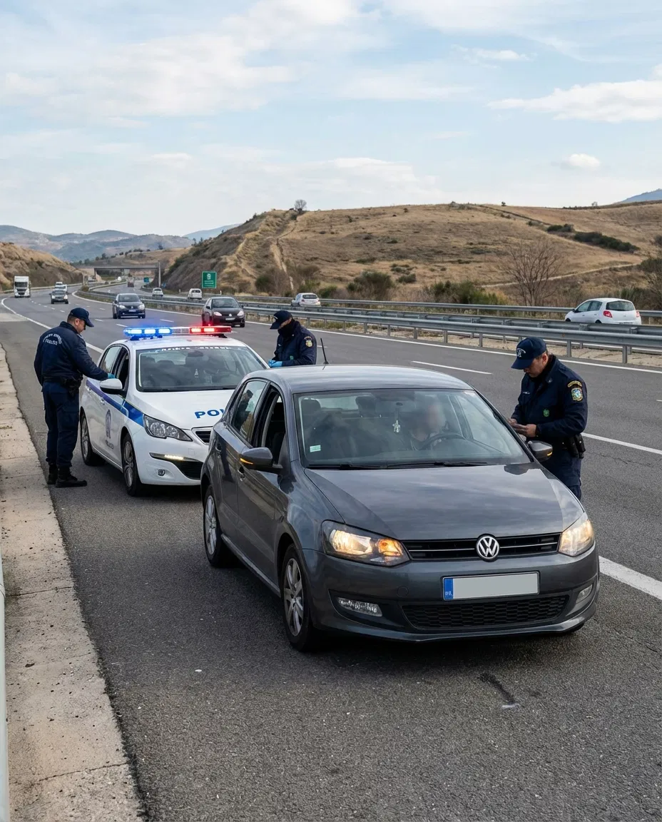 Greek police conducting a stop on Egnatia Odos