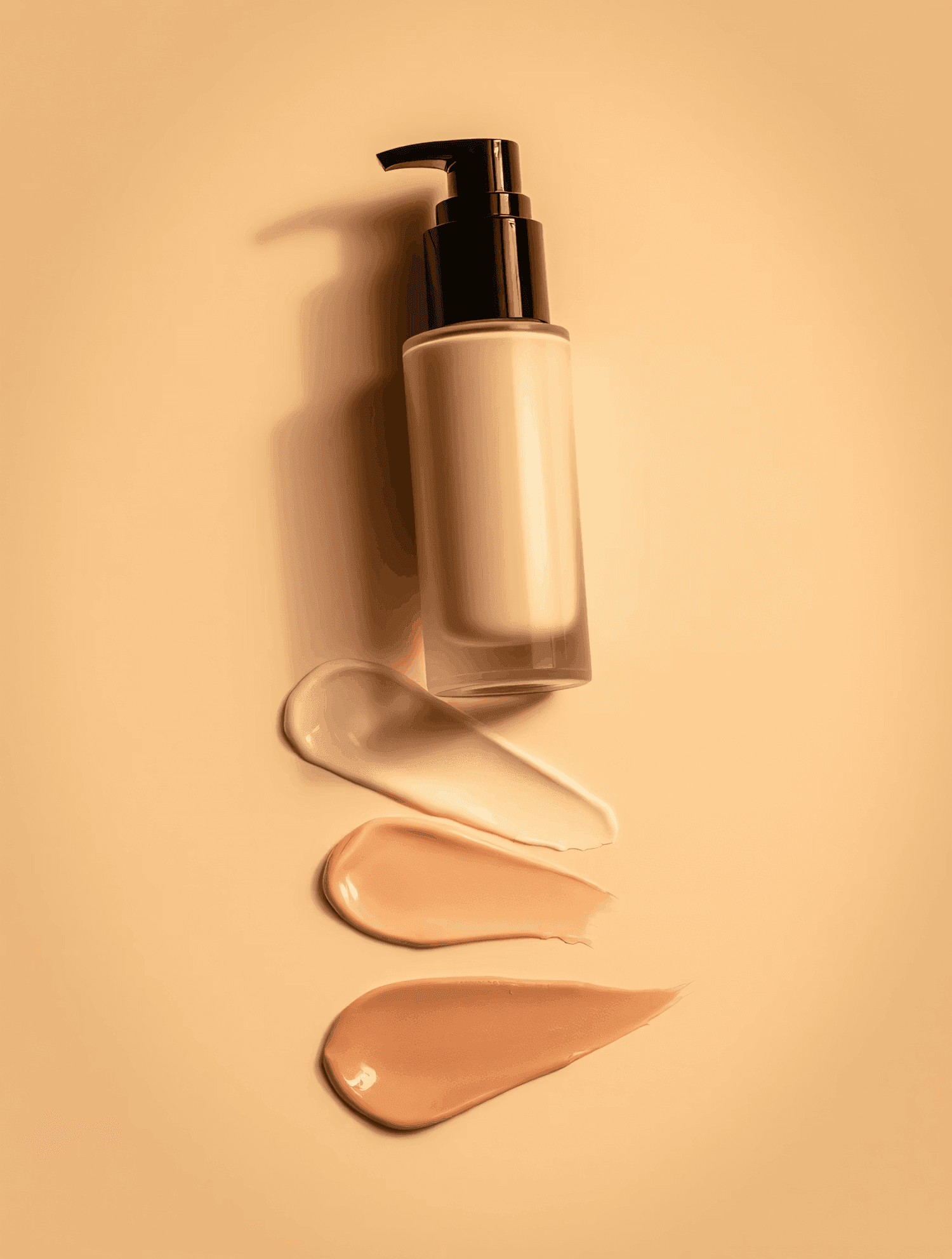 Pump bottle of foundation with shade swatches.