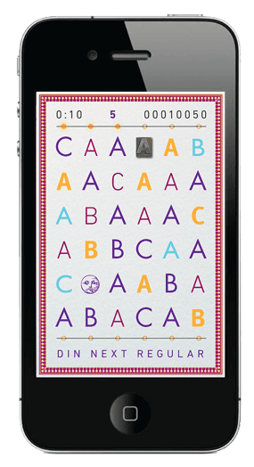 A phone screen with da set of random letters with unique colors and fonts.