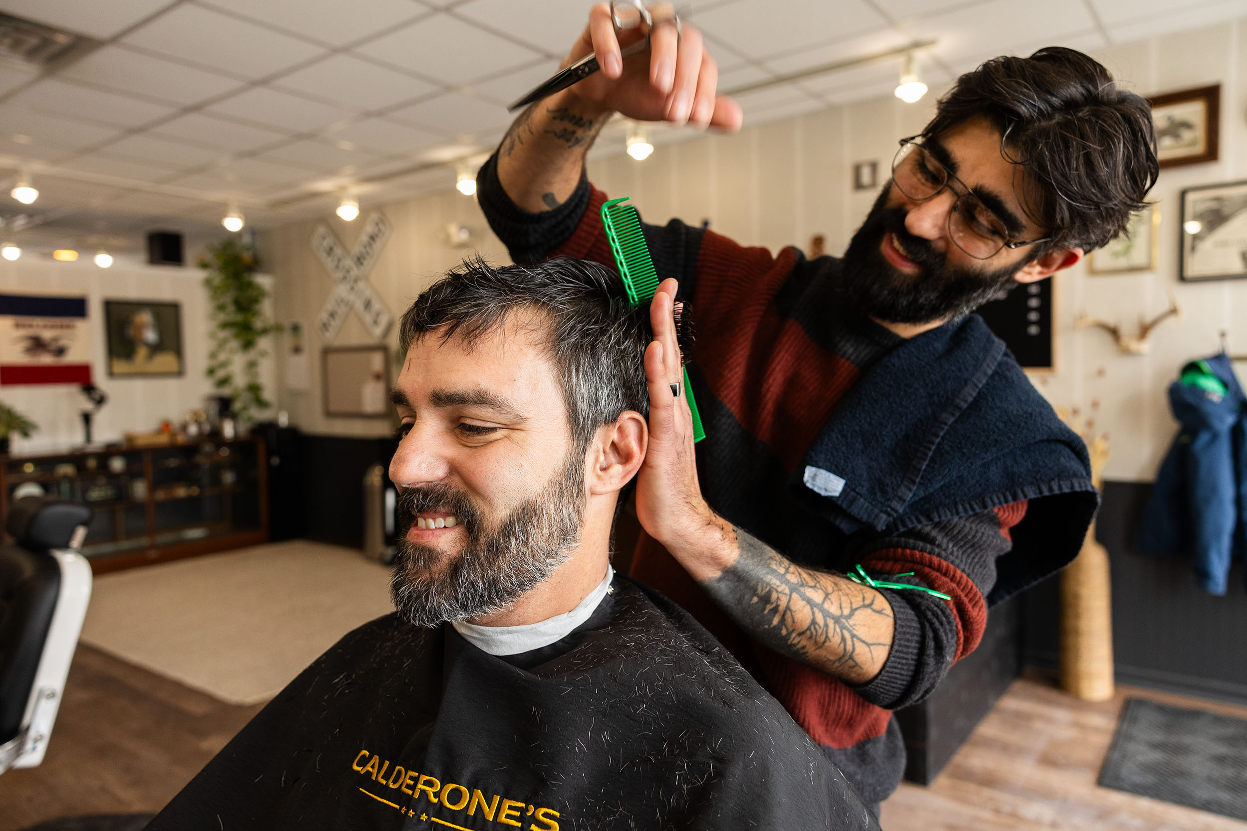 Calderone's barber cutting client's hair barbershop content creation Chicago