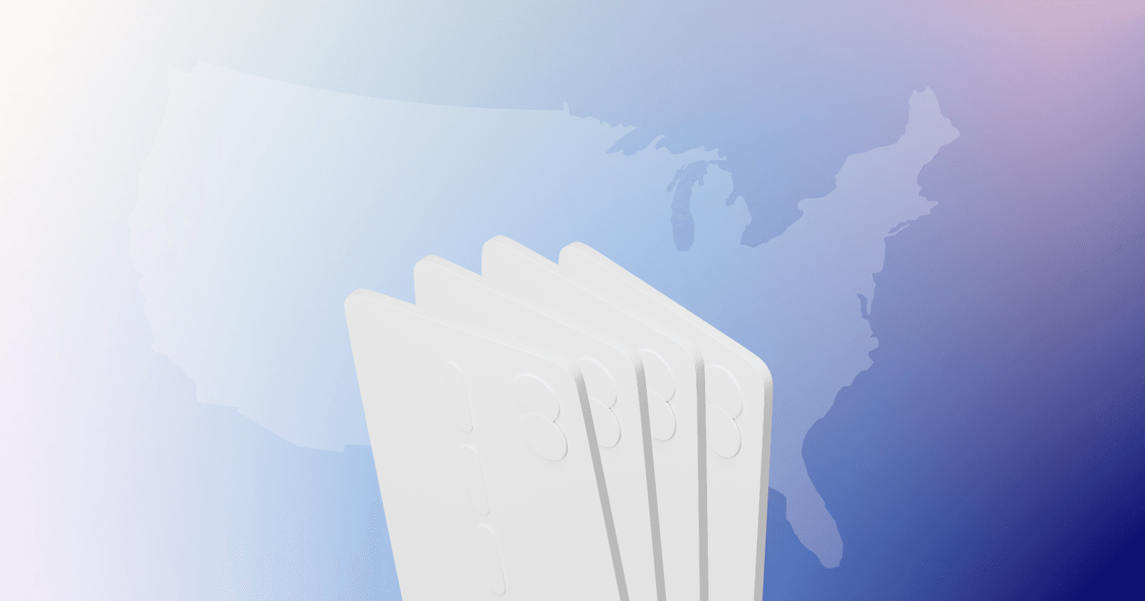 4 white credit cards against a map of Canada on a blue background