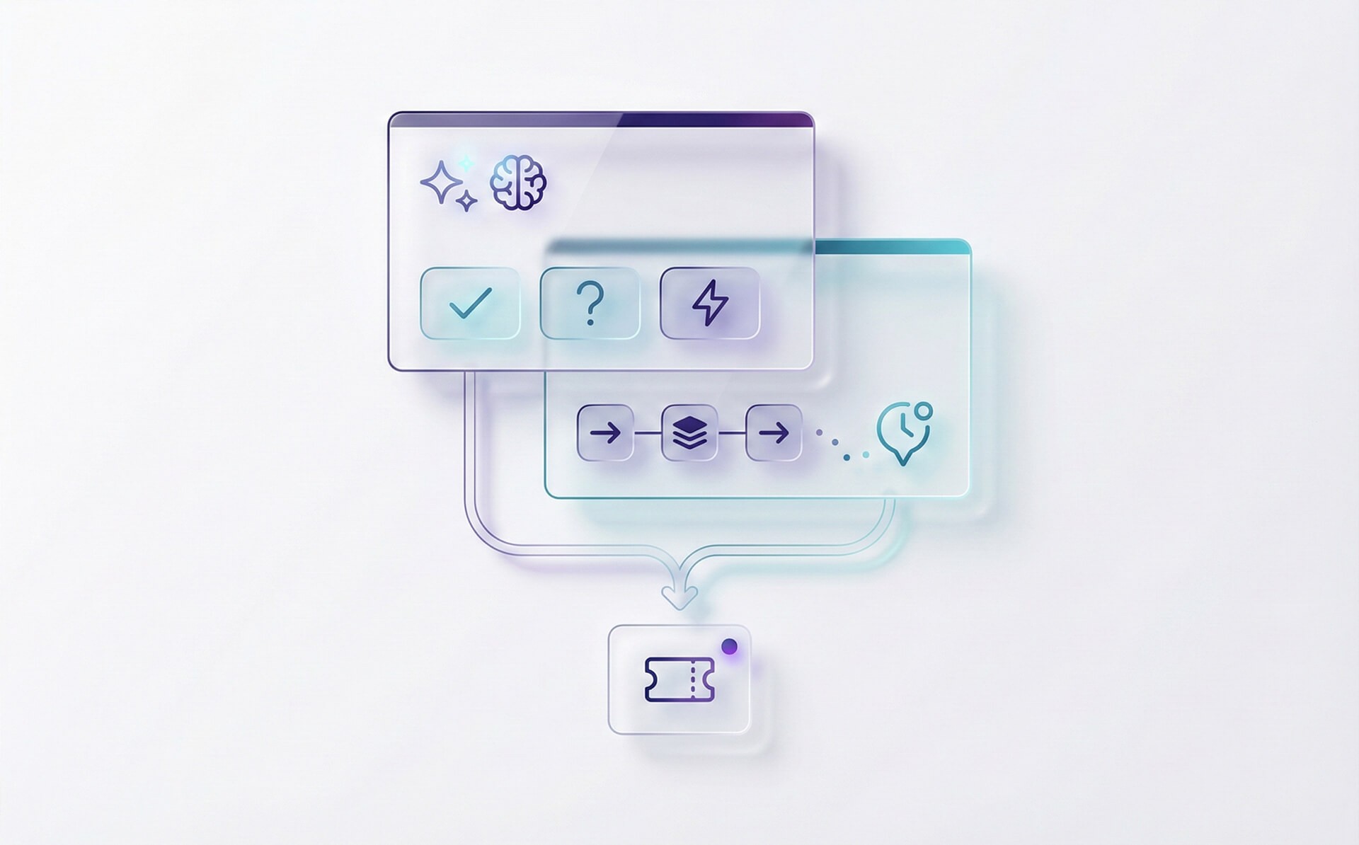 Minimalist illustration of an AI handoff summary with linked session context