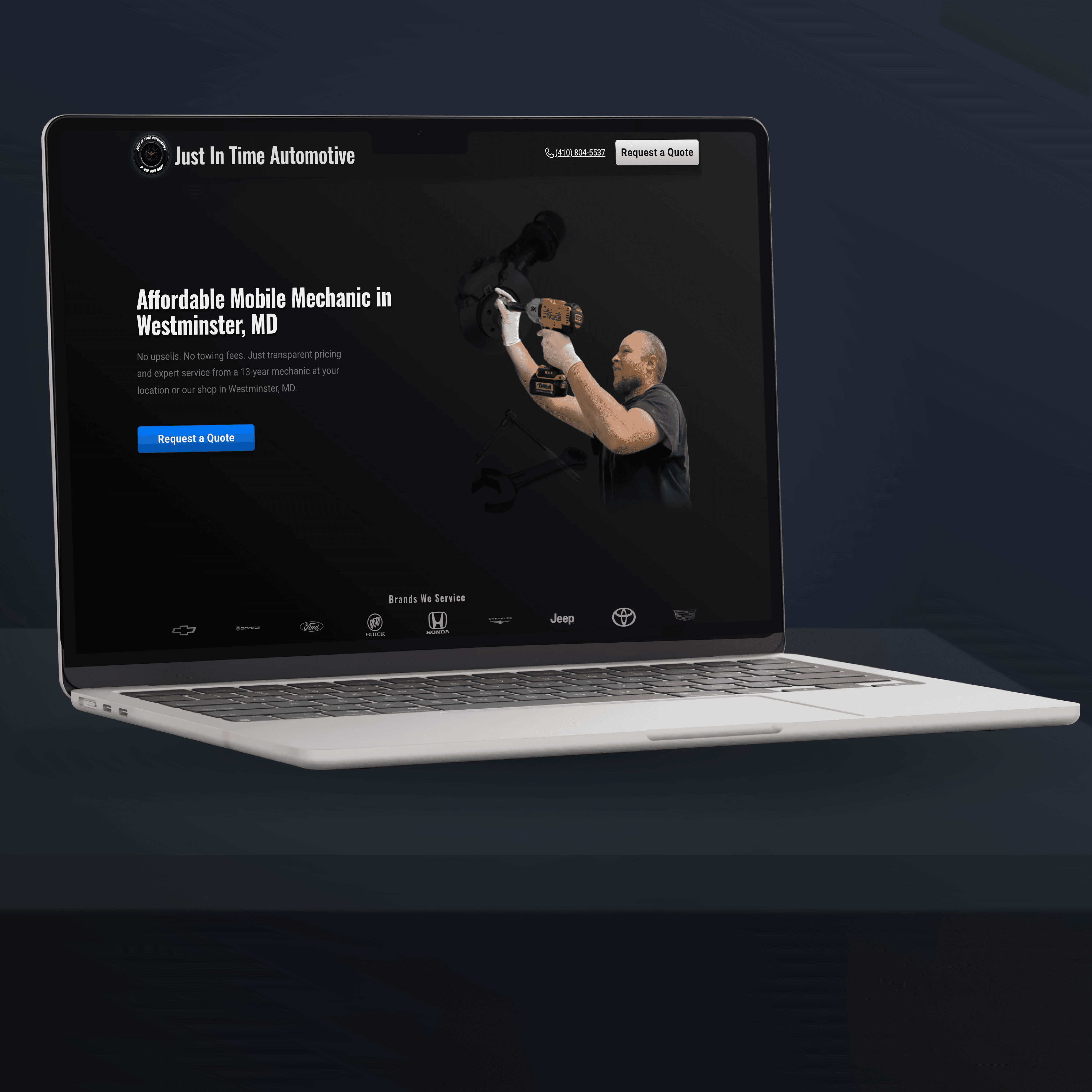 Just In Time Automotive website displayed on macbook