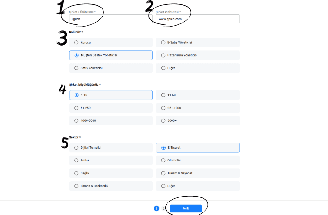 Onboarding Form - Part 1: Company details, role selection, and industry categories.