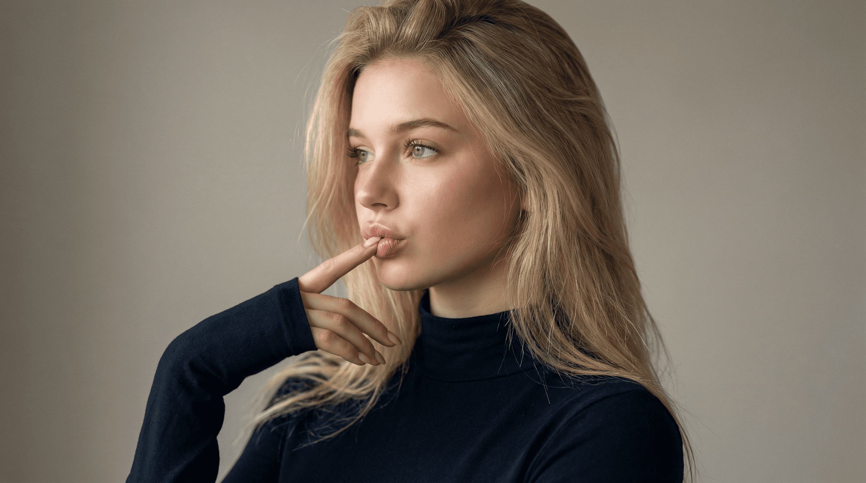 KI-Model in brauner Pufferjacke und schwarzen Leggings auf ruhiger Straße, herbstliche Bäume im Hintergrund und sanftes Tageslicht