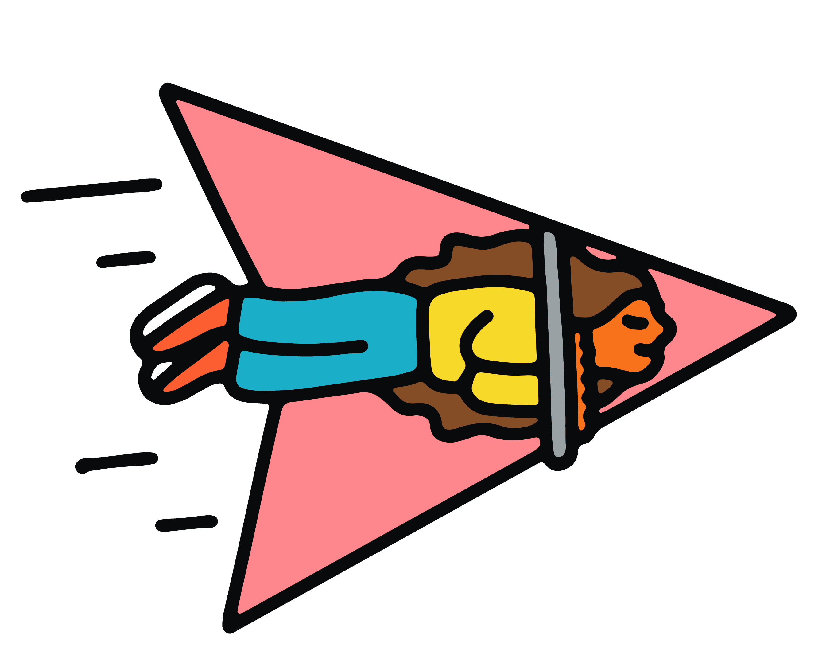 illustration of a girl hang-gliding in a pink hang glider.