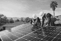 Solar installation crew mounting panels on a residential rooftop