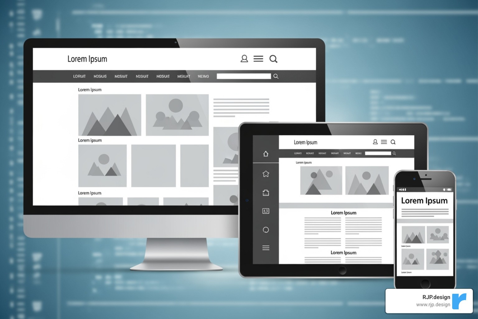 An image illustrating a multi-column layout: on a desktop screen, four columns are displayed horizontally. On a tablet, these collapse into two columns. On a mobile phone, they stack into a single column. - css responsive media