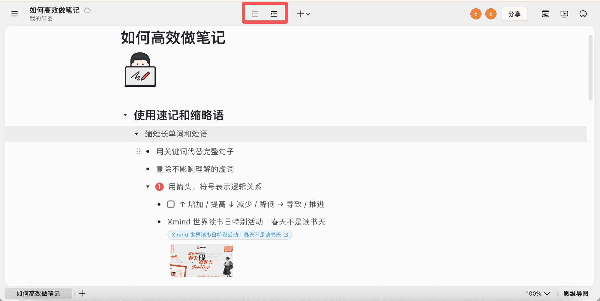 缩进/减少缩进图示