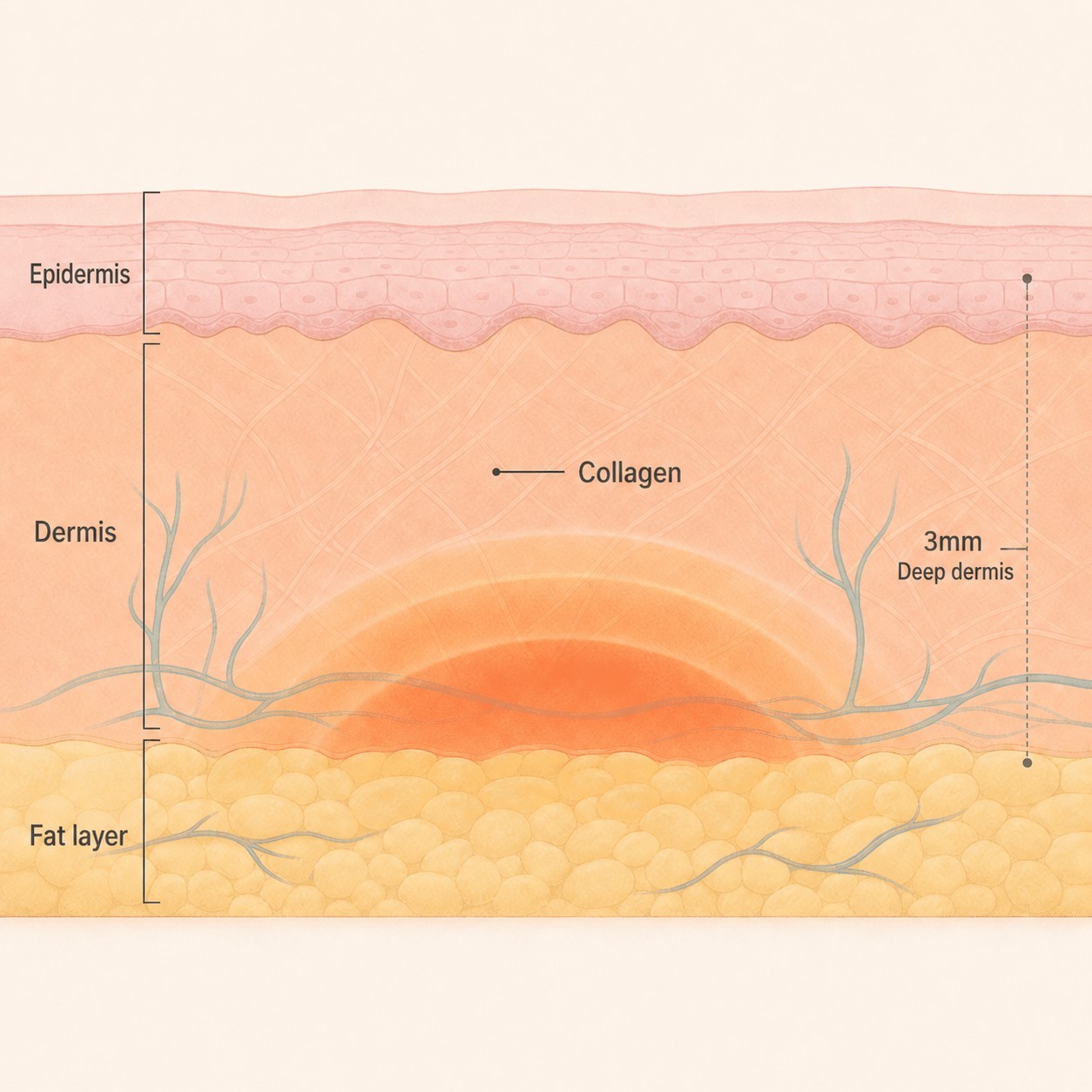How heat is delivered beneath the skin to stimulate collagen