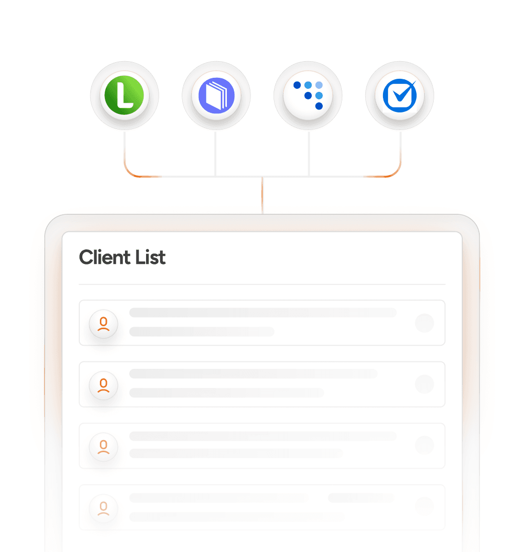 abstract image showing client list connected to different integrations