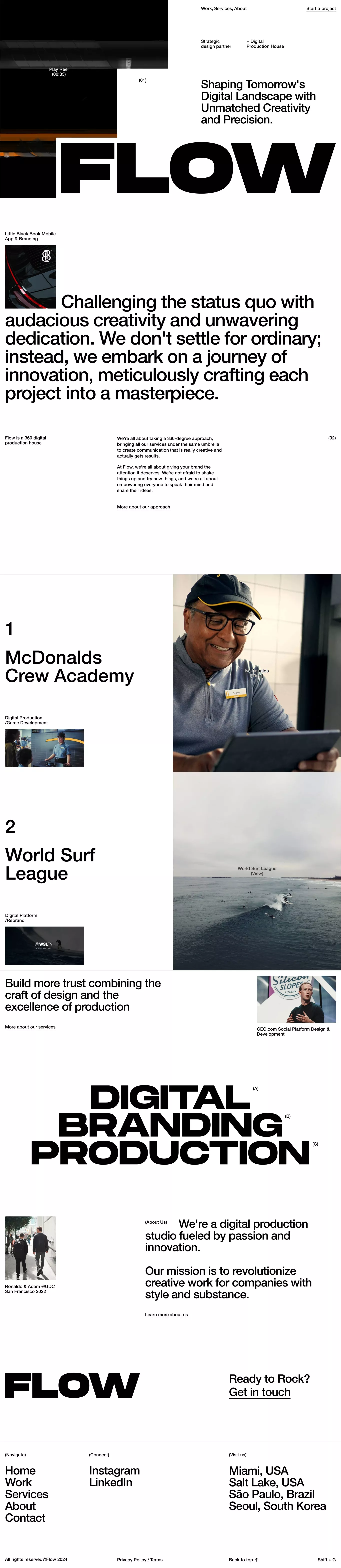 Flow/Digital Production House portfolio page screenshot showcasing Design and Tech design