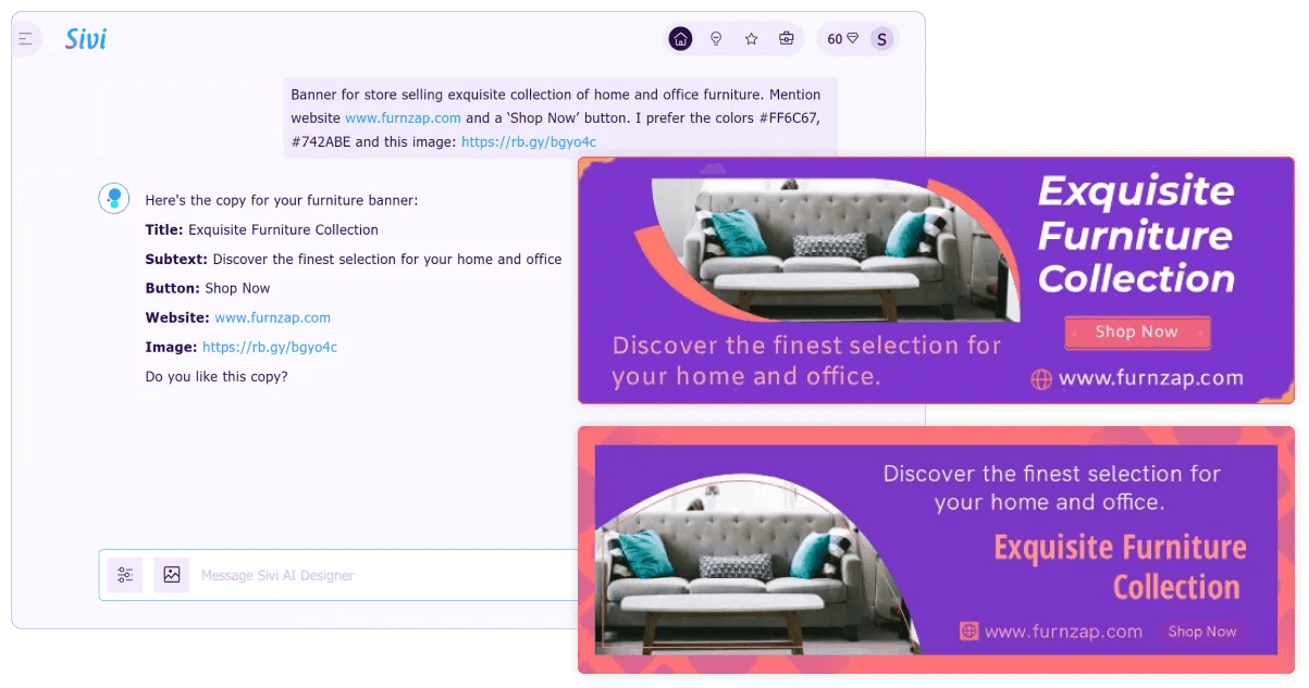 Unique branded banner designs by Sivi AI Designer