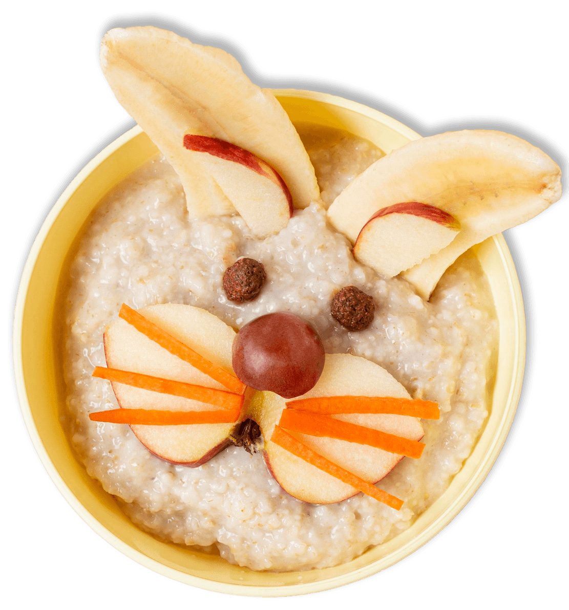 porridge with a bunny face made from apples