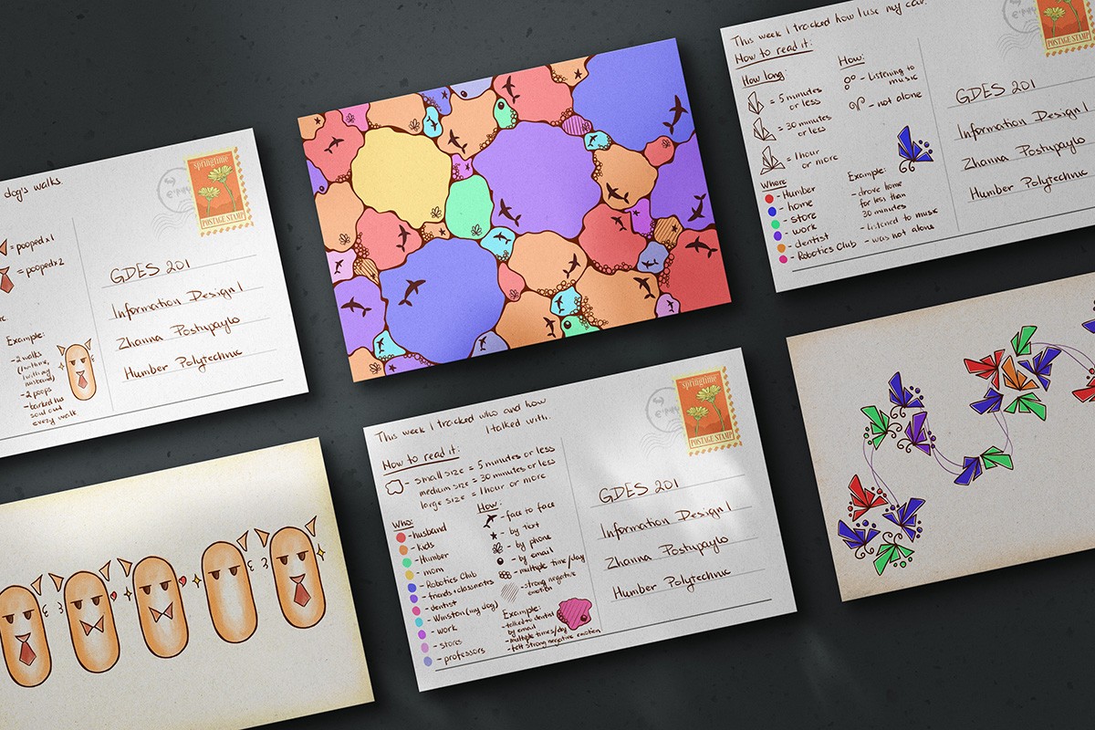 a grid of cards with abstract illustration on them