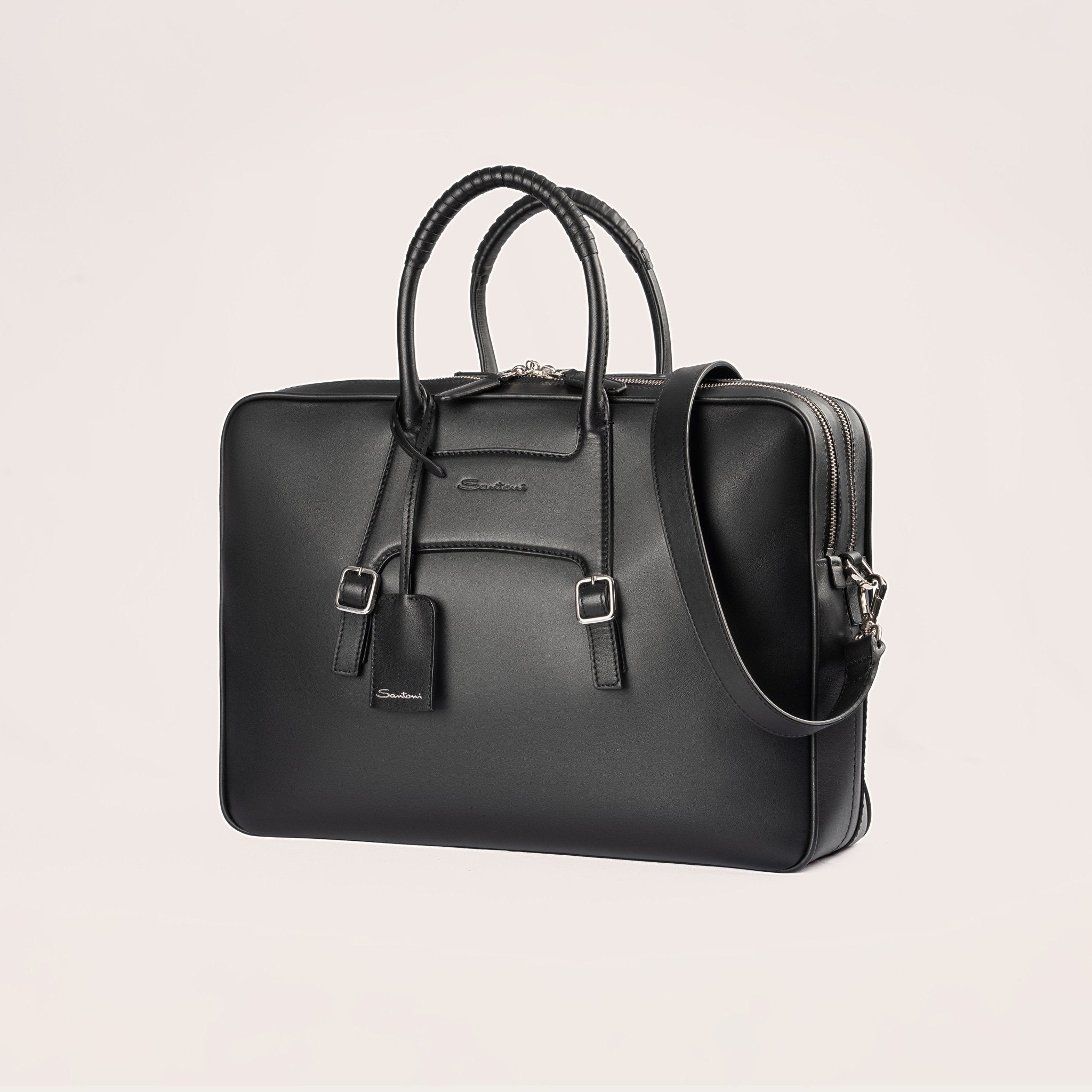 Black embossed leather briefcase - Mandelli UK