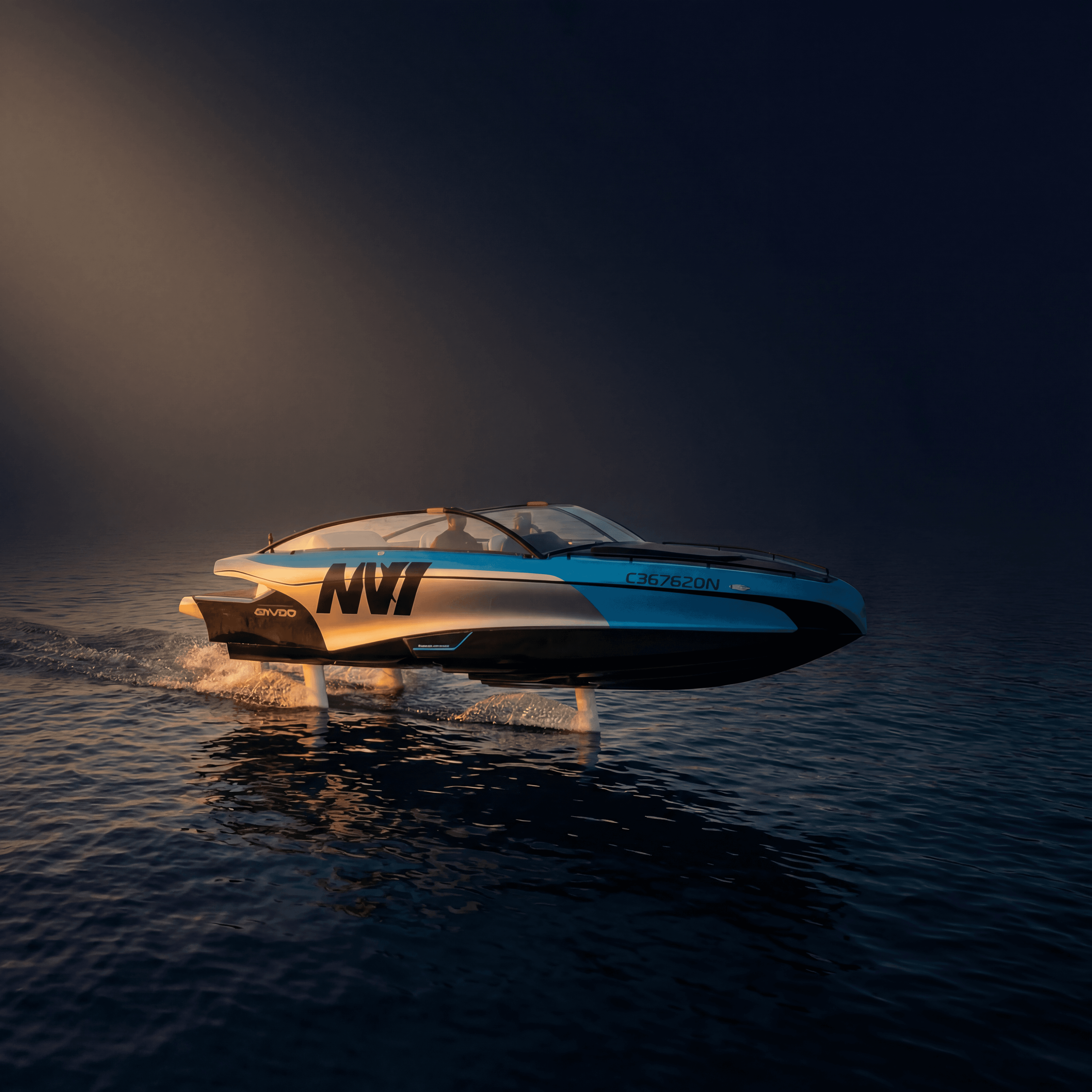 The NV1 gliding on calm waters