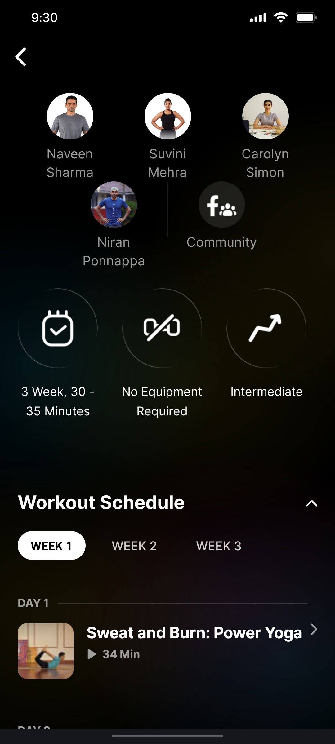 Cult.fit App Workout Schedule Screen