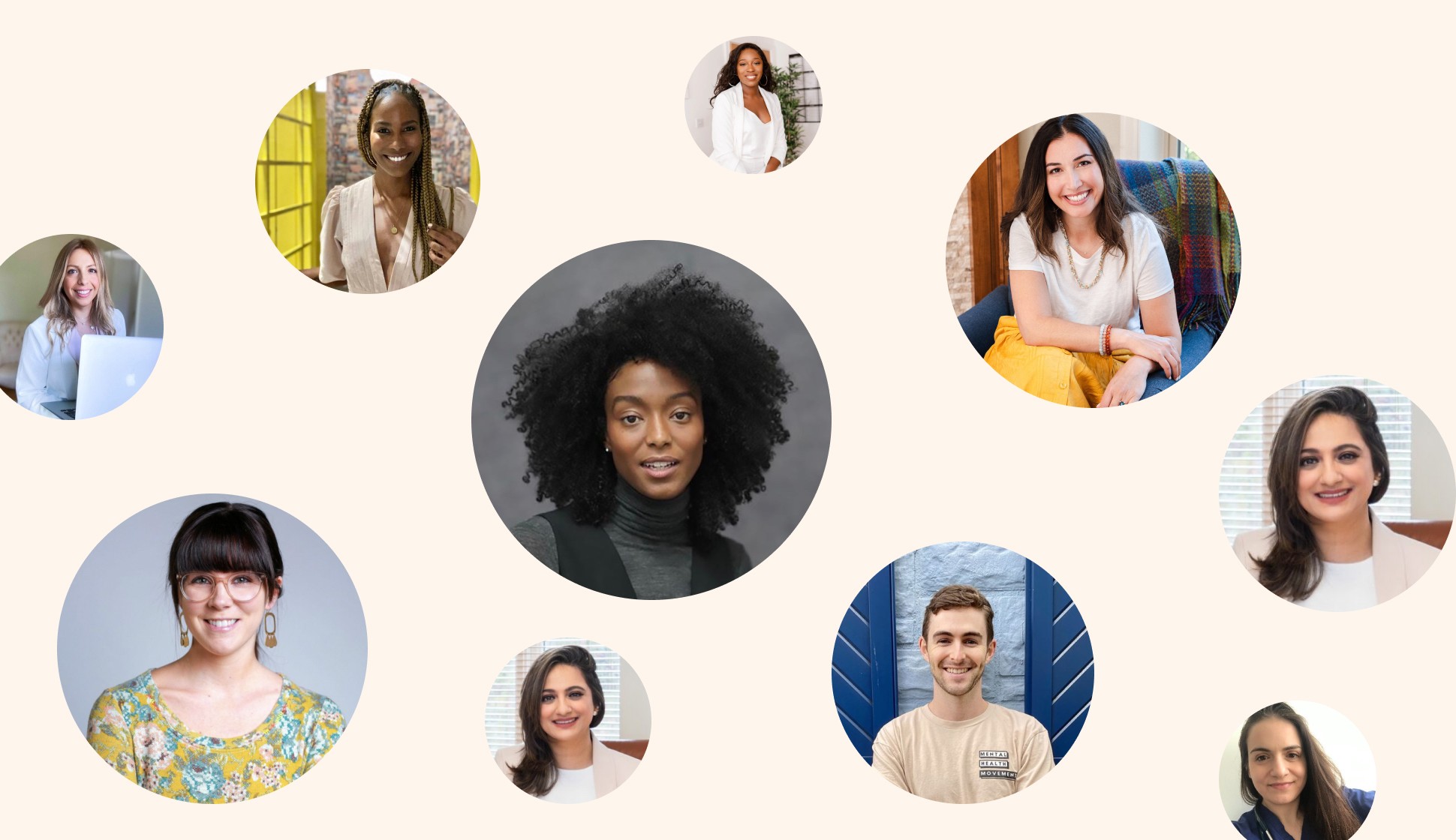 a collage of profile pictures on a beige colored background