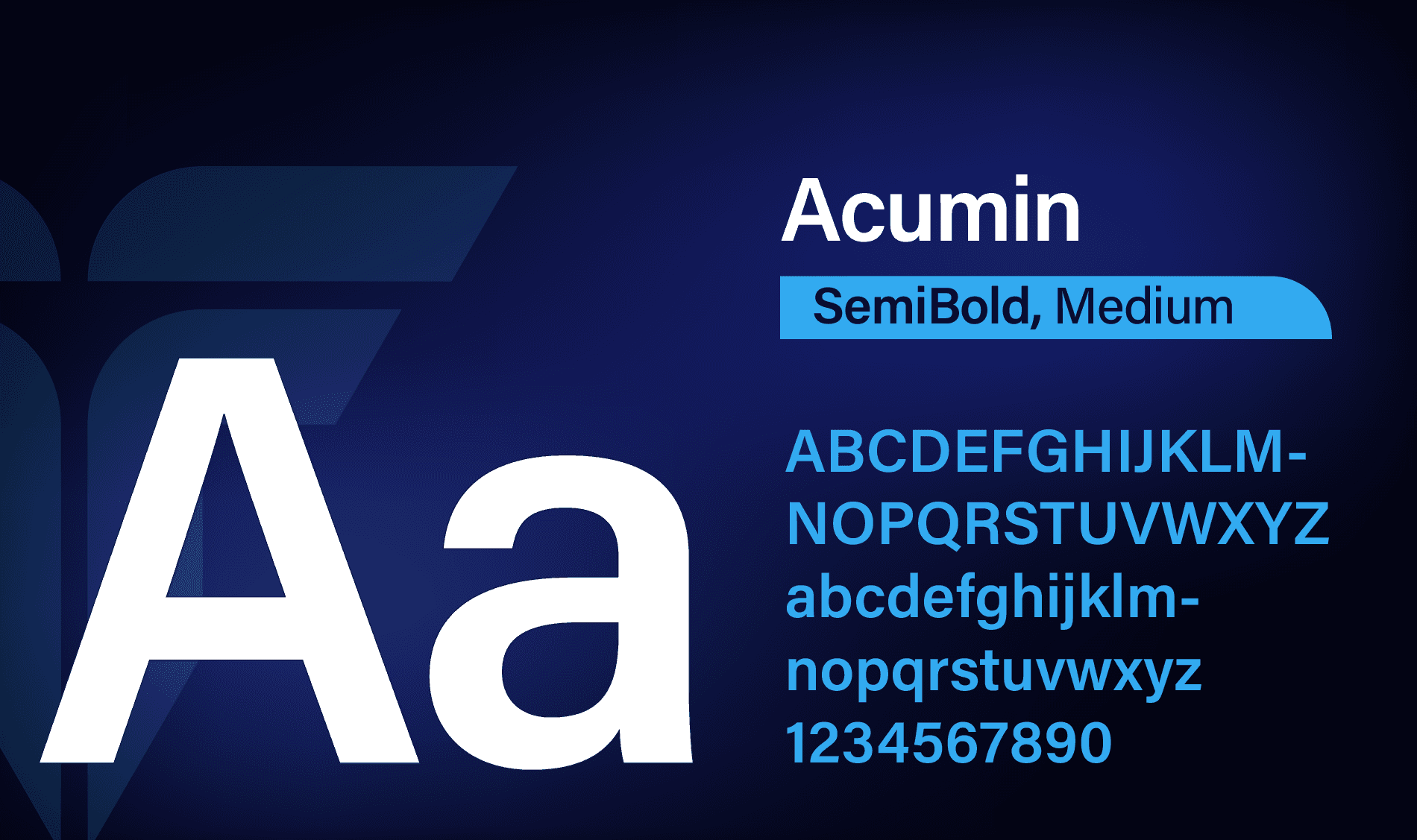 Trend Composites typography guidelines featuring Acumin letterforms and numerals on a dark blue background.