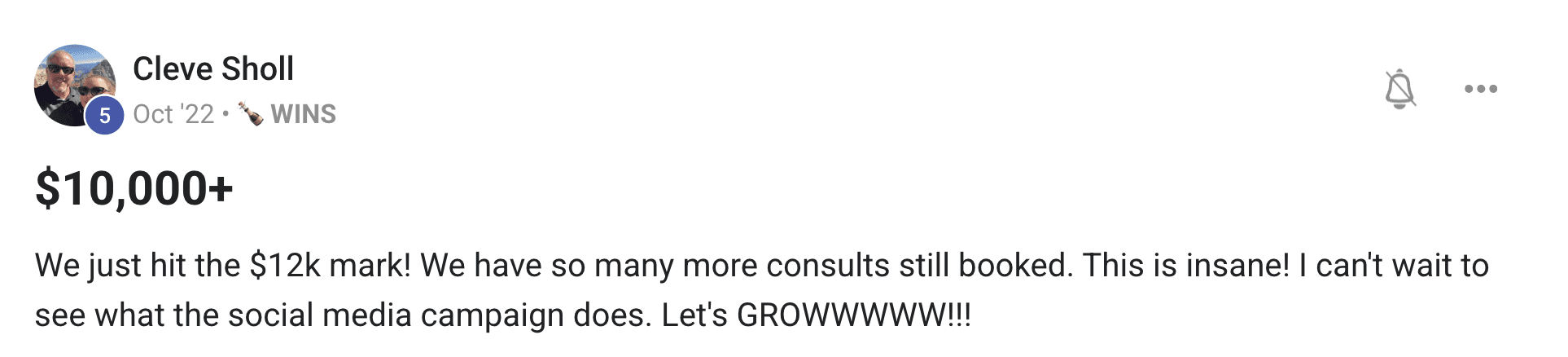 Forever Booked campaign results for Aesthetic Solutions hitting the $12,000 revenue milestone from social media campaigns in October 2022