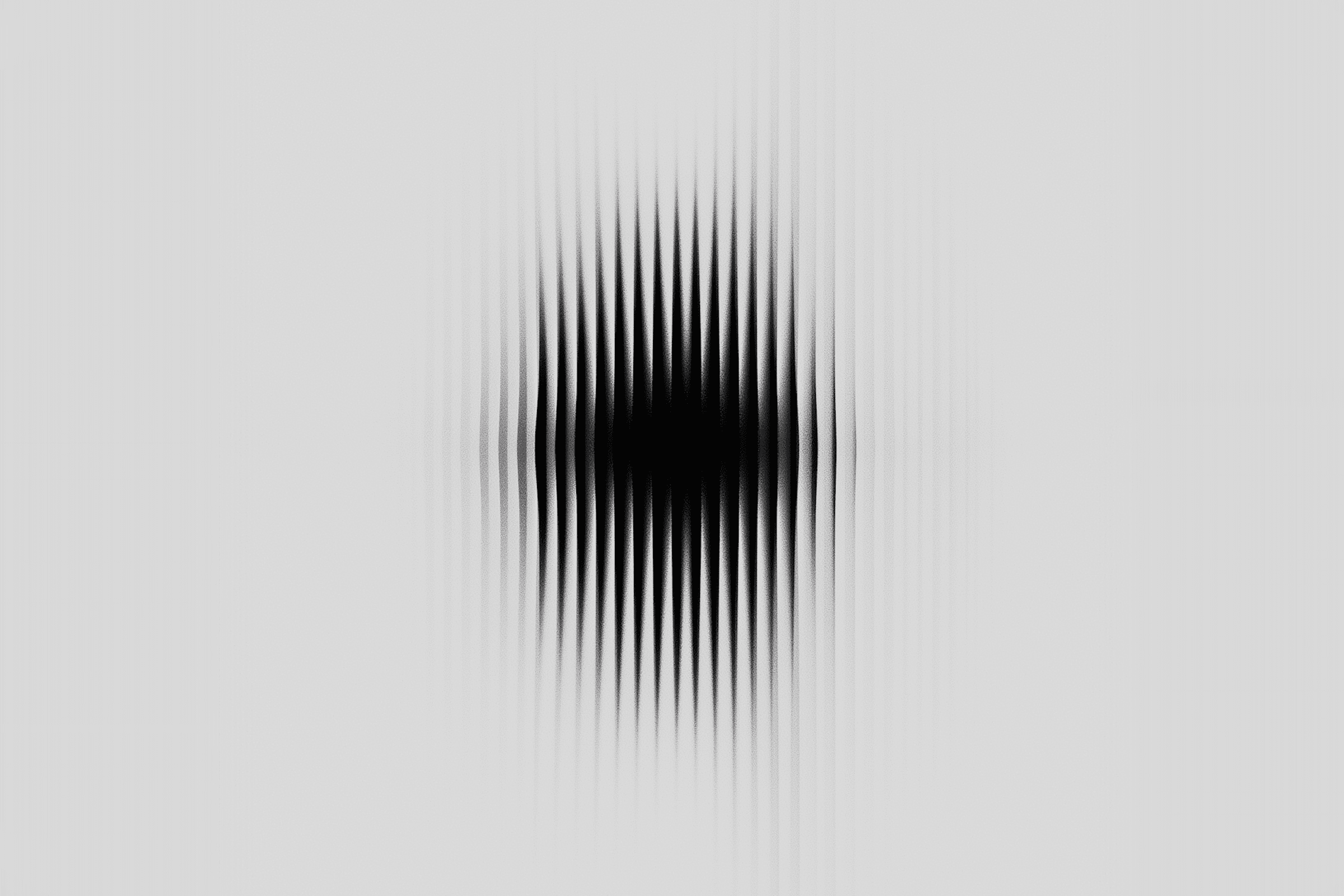 Abstract black and white pattern with vertical lines creating a ripple effect on a light gray background.