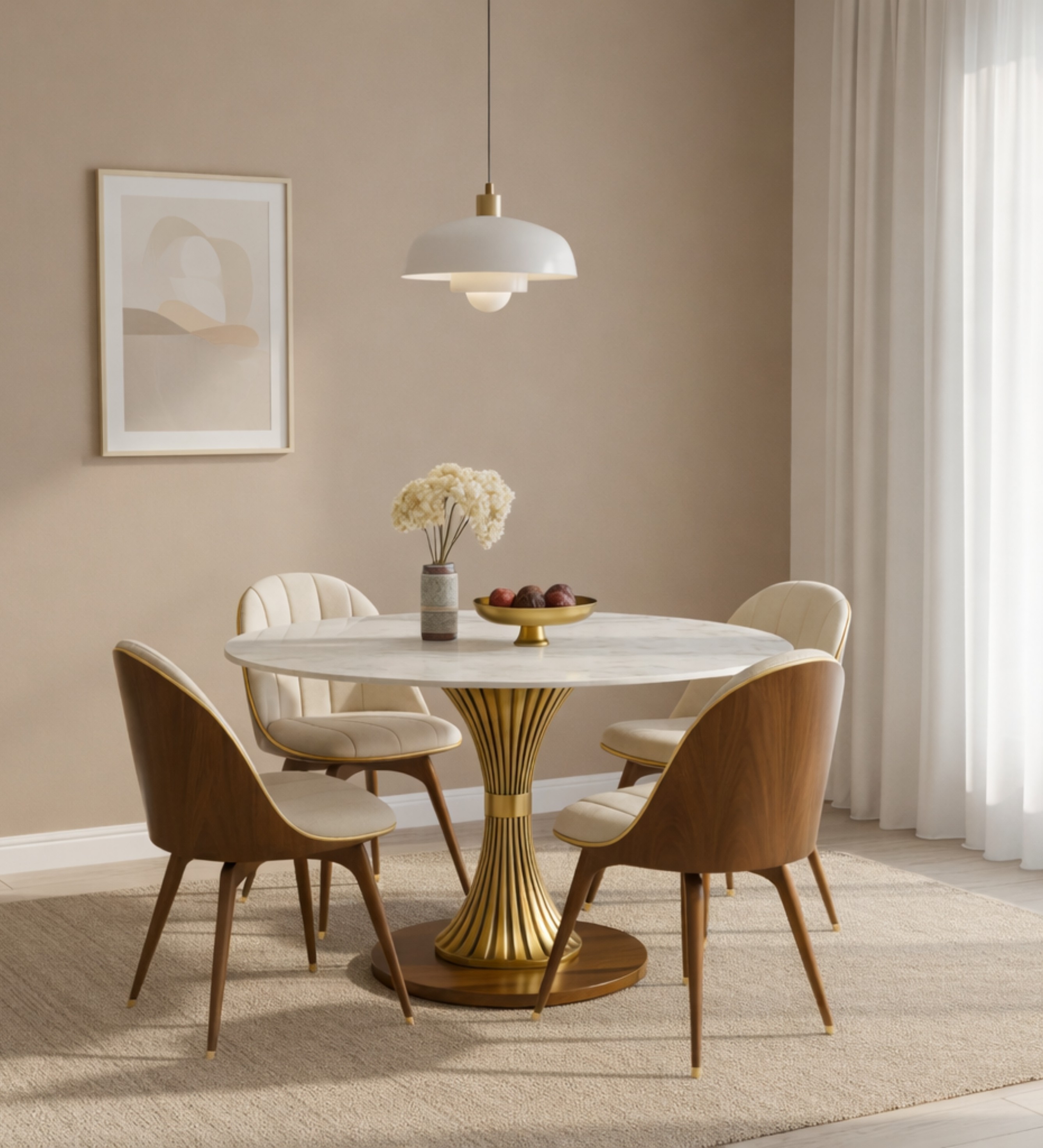 Luxury lounge seating with striped armchairs styled in a minimalist neutral interior