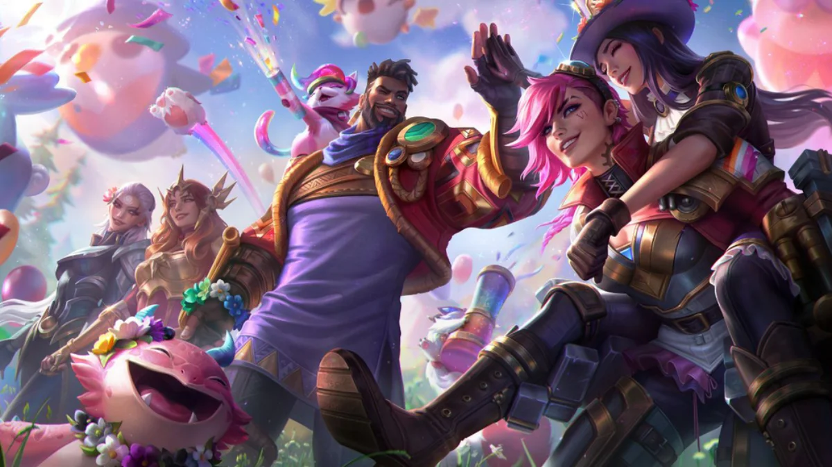 Colourful game key art of a team of characters ready for battle