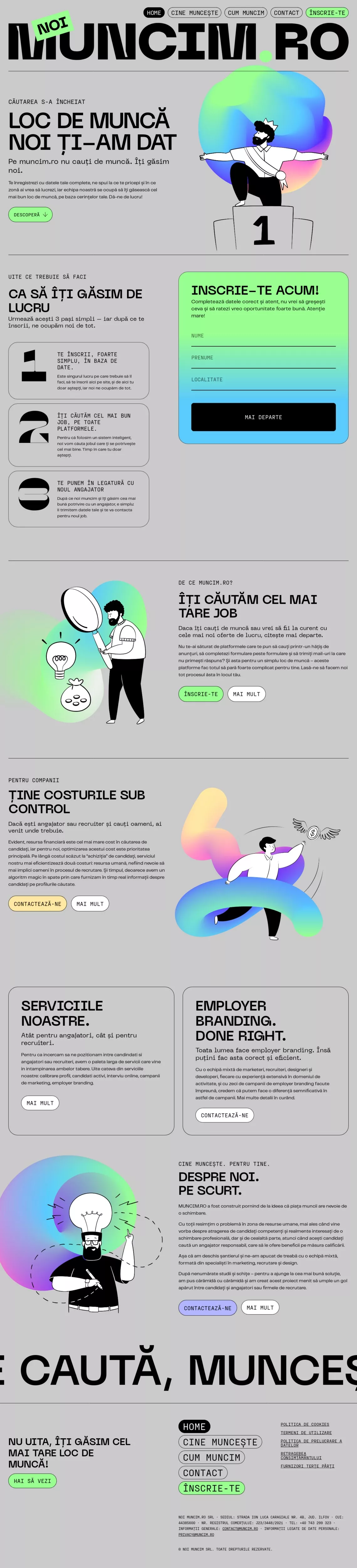 Căutarea s-a incheiat, loc de muncă noi landing page screenshot showcasing HR and Tech design