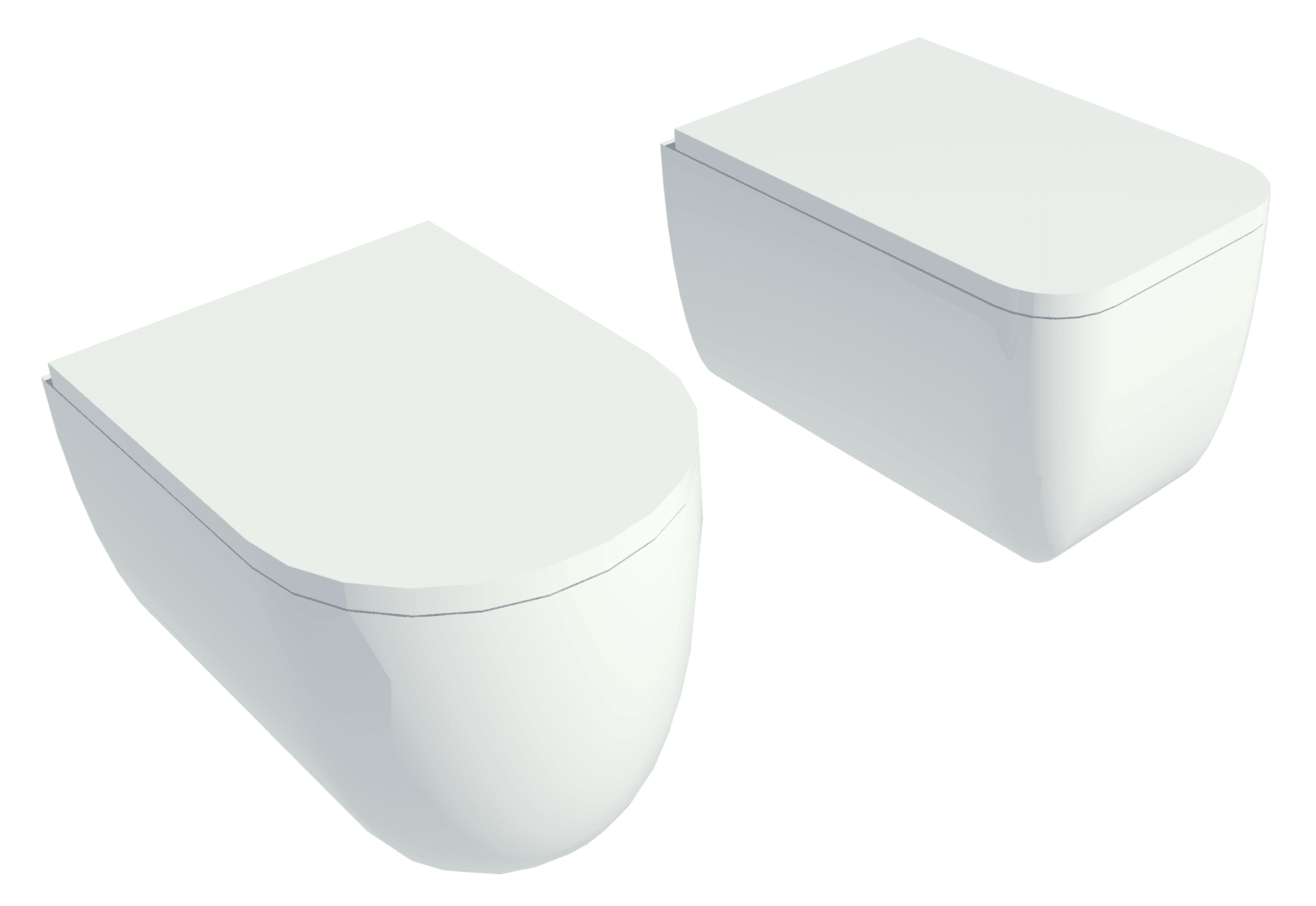 Round and square profile wall-mounted WCs.