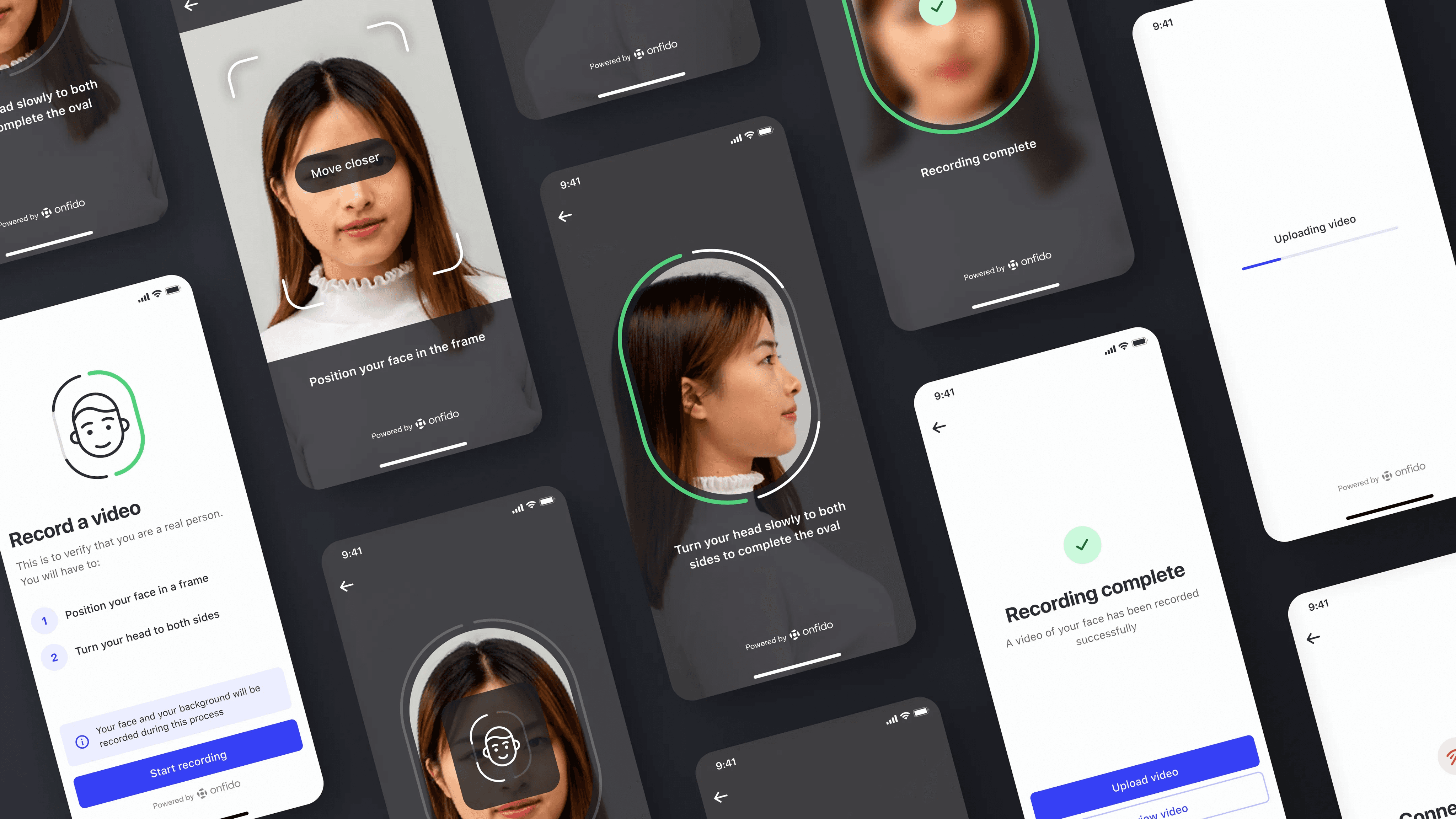 Montage of screenshots of Onfido's motion app