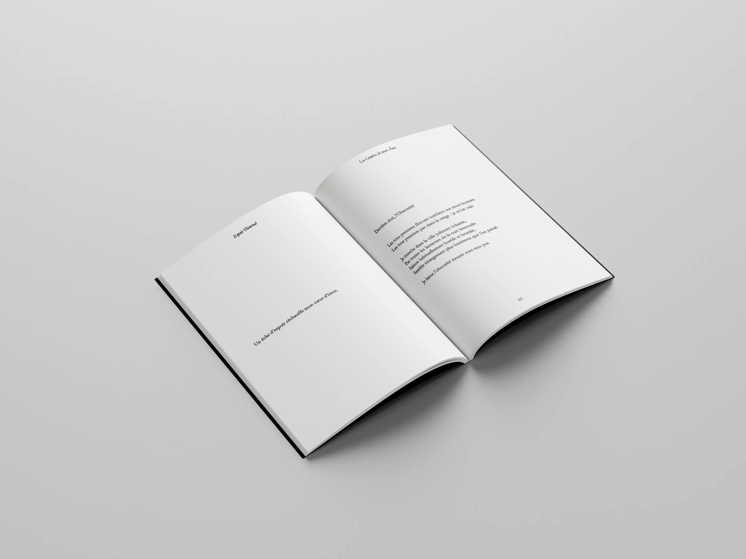 Mockup de l'intérieur du recueil Les Cendres de mon Âme