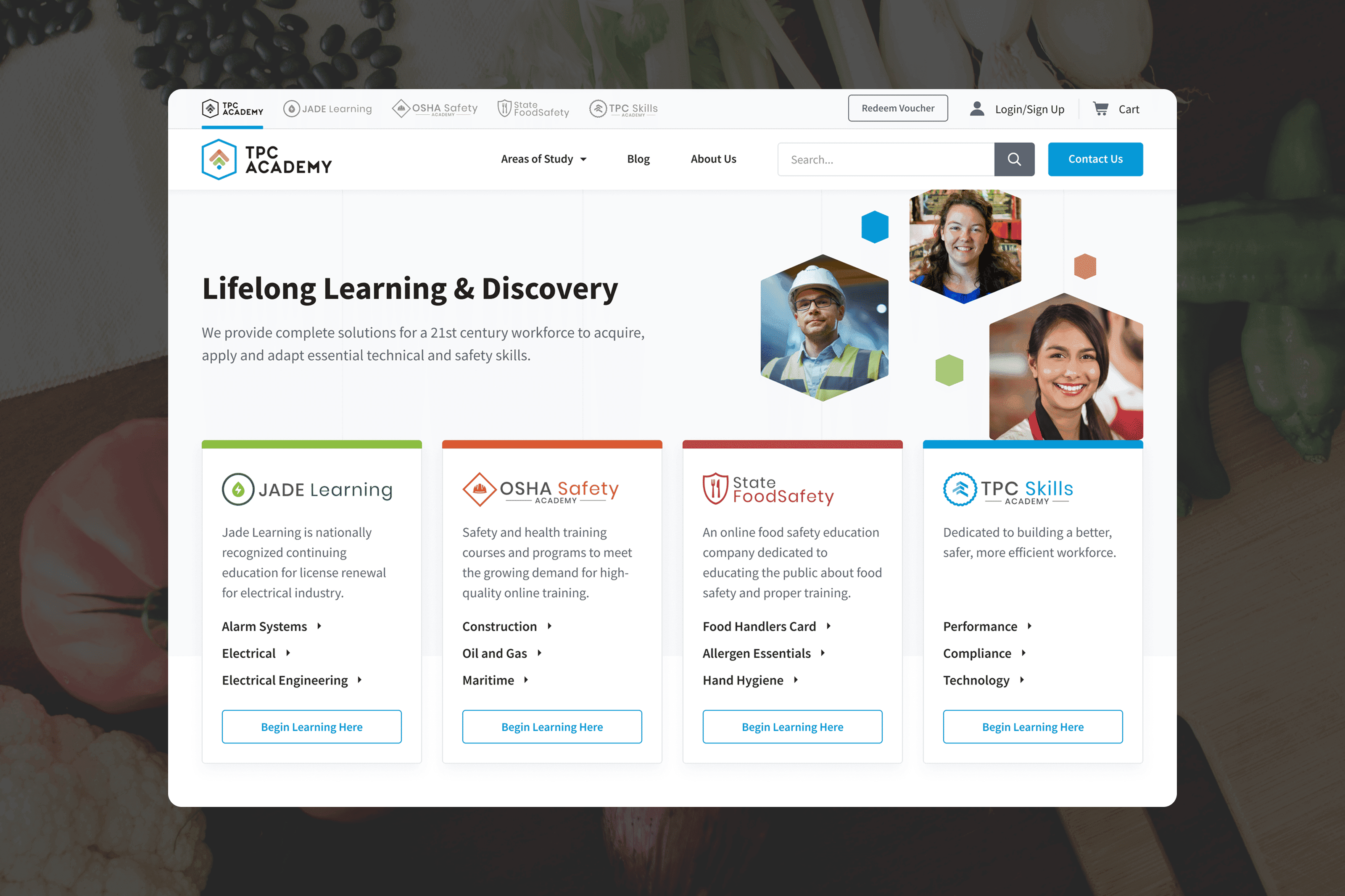 Interface of TPC Training homepage.