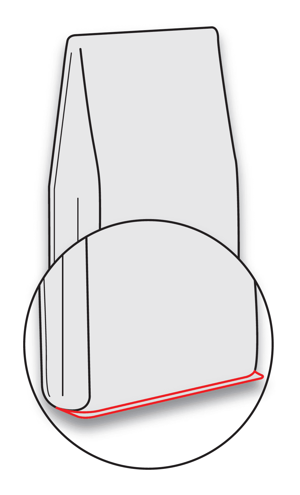 Kartonverpackung mit roter Linie am Boden, Nahaufnahme