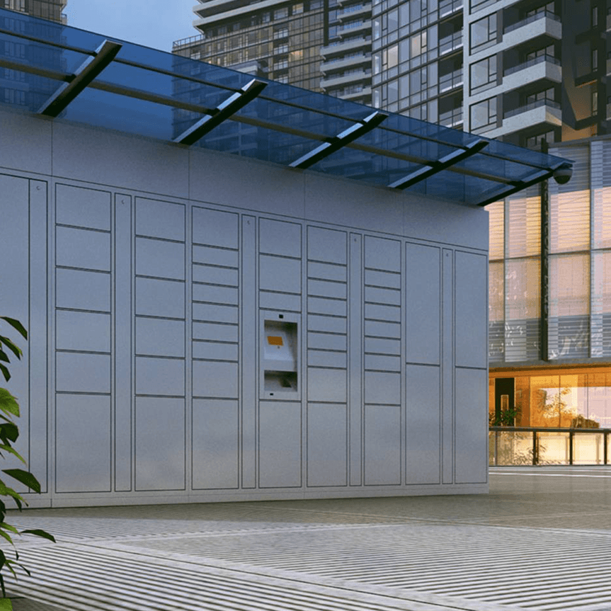 Bank of secure neighborhood delivery lockers