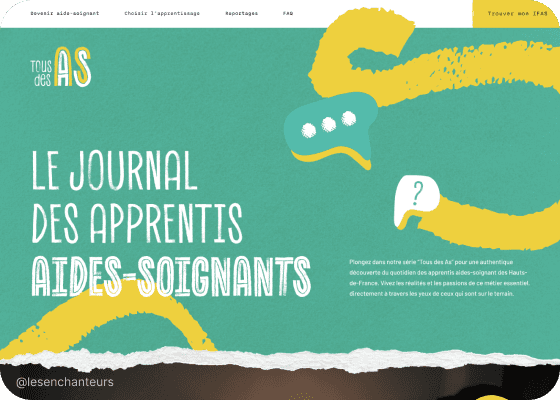 Page de la campagne Tous des As, de l'ARS pou mettre en avant le métier d'aide-soignant