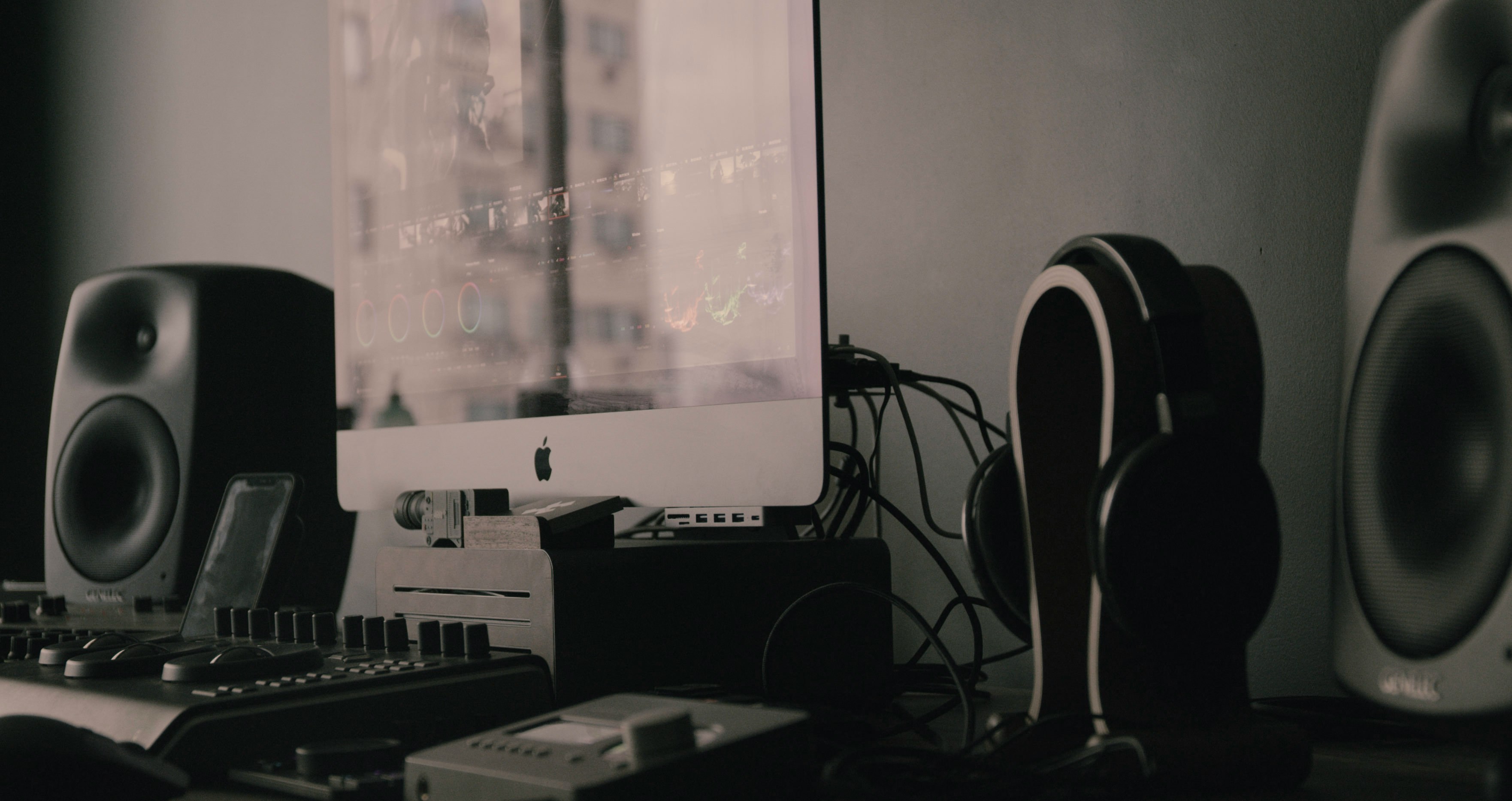 computer desk on music studio