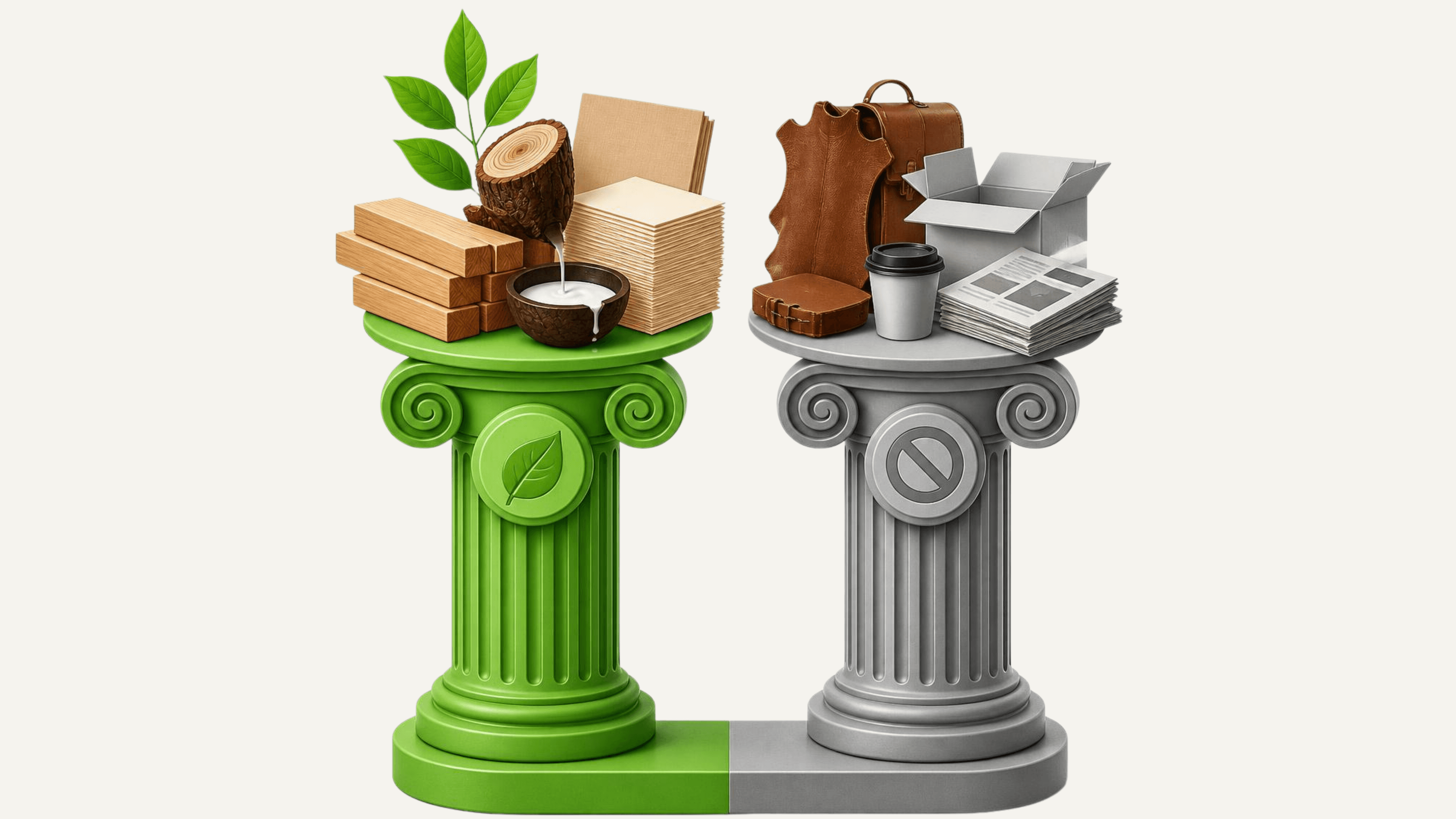 EUDR scope 2026 comparison showing wood, paper and rubber in scope and leather, packaging and print removed