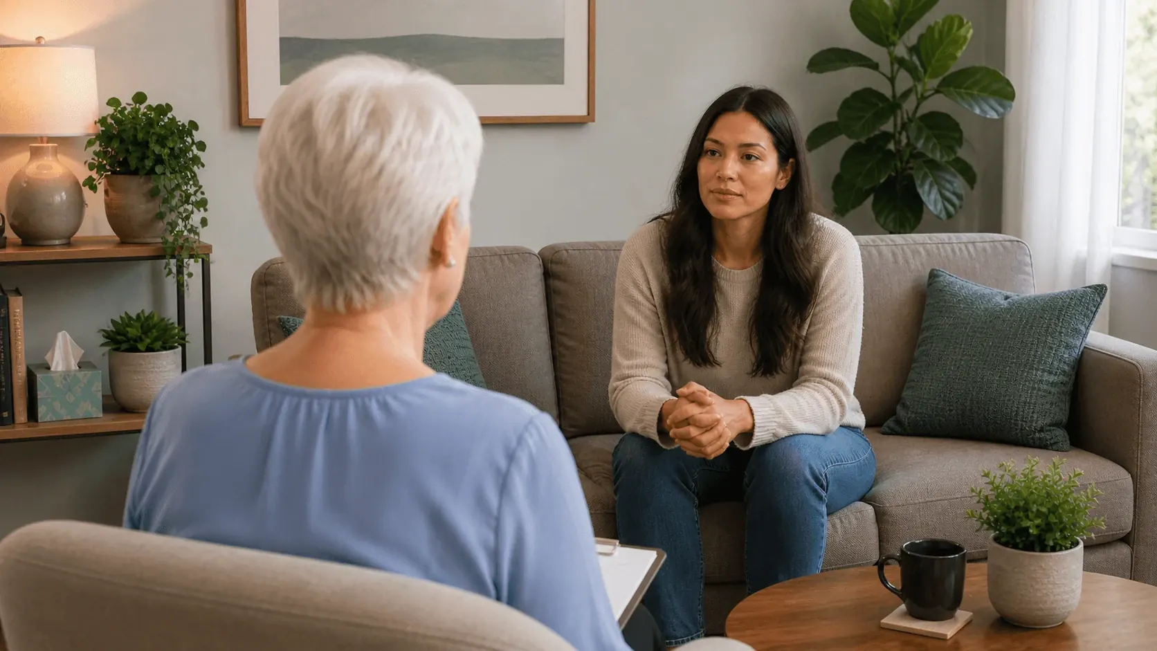 Therapist meeting individually with an older client