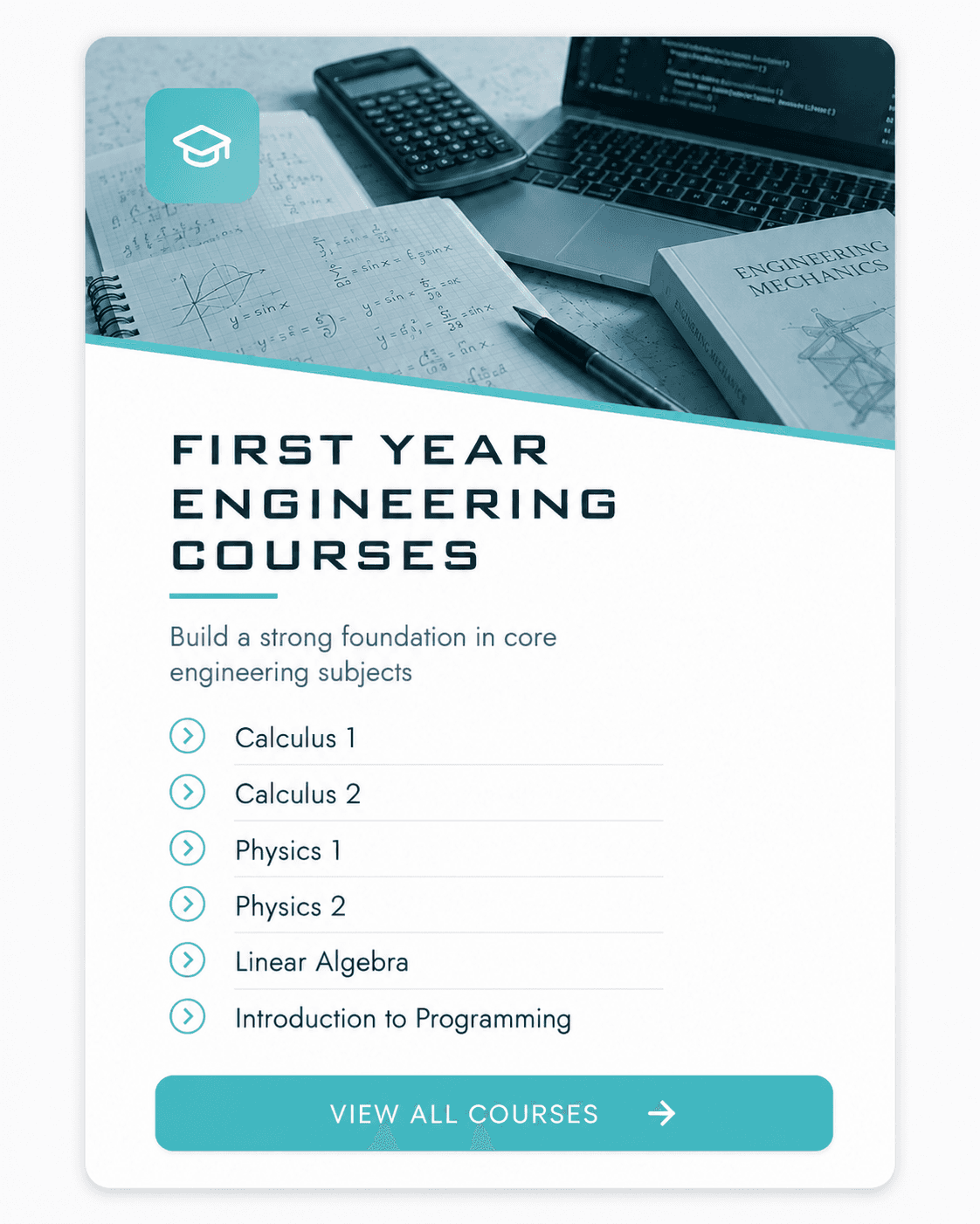 Engineering tools and calculator representing first-year university courses